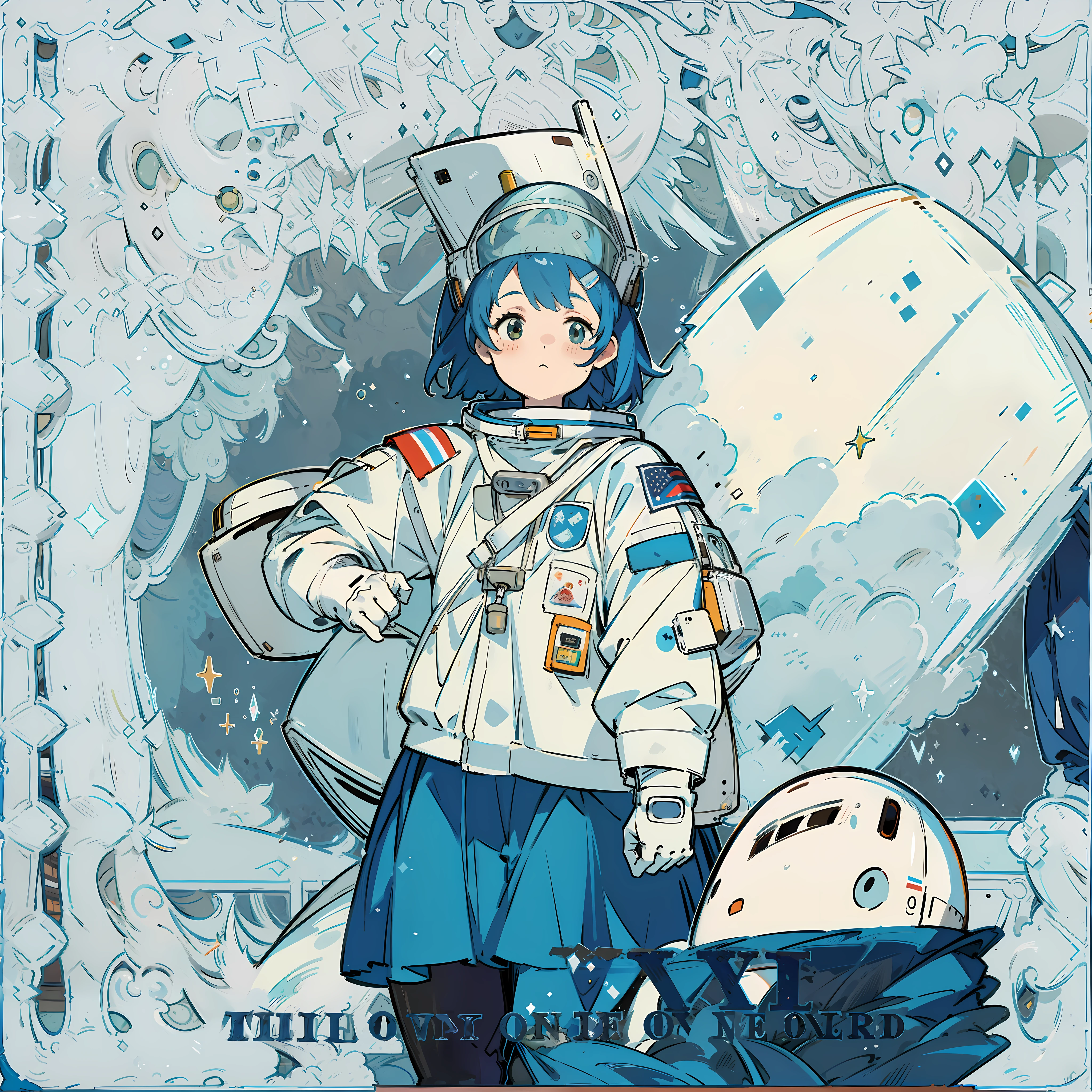 Wearing an astronaut costume Wearing an astronaut helmet Two-dimensional cartoon character A cute girl