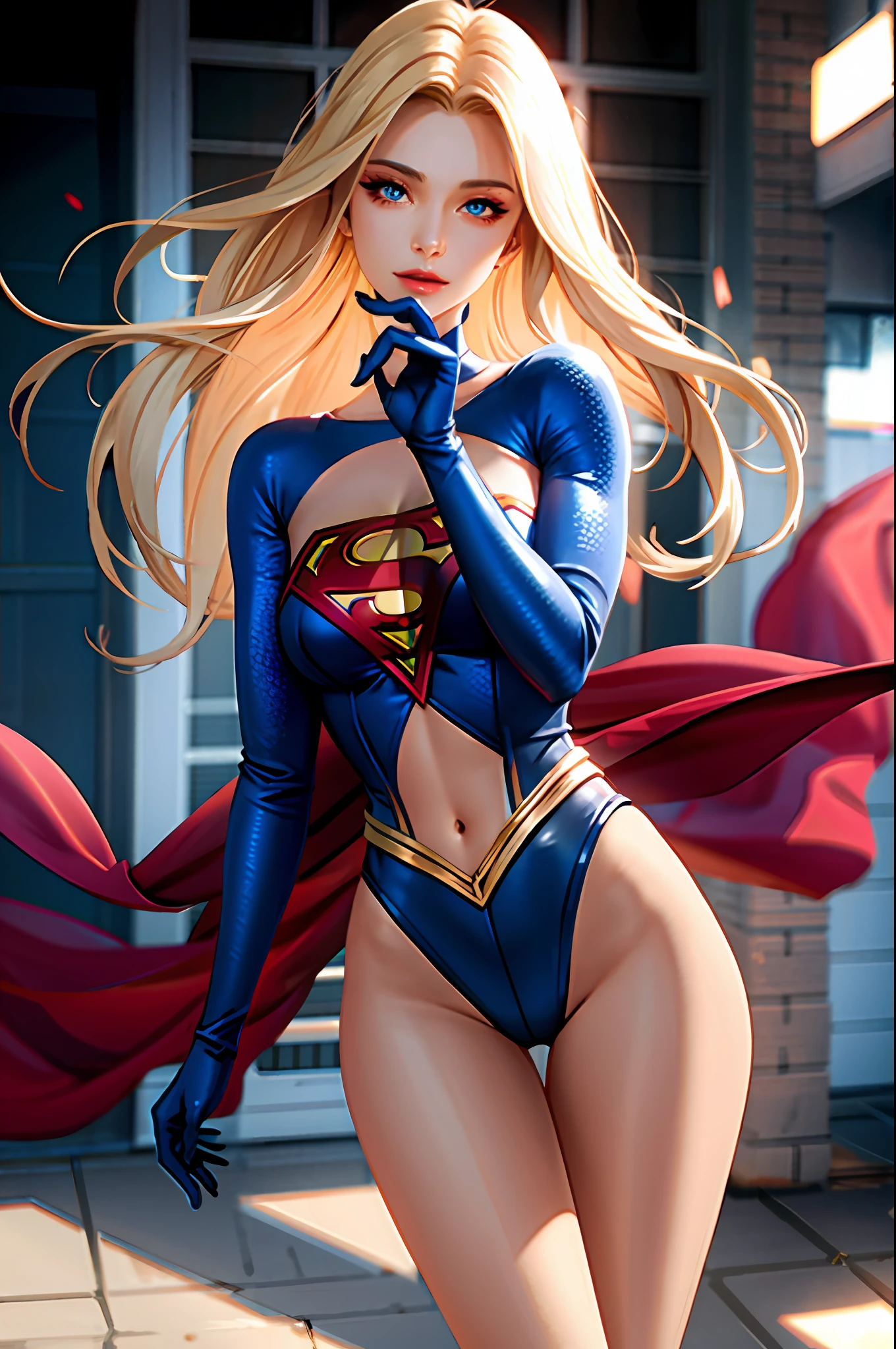 Supergirl nsfw:1.3, masterpiece, best quality, high quality, high definition, high quality texture, high quality shadow, high detail, beautiful detailed, finely detailed, extremely detailed cg, detailed texture, a realistic representation of the face, realistic, colorful, delicate, cinematic light, side lighting, Lens Flare, Ray tracing, sharp focus, (1girl, __focus__:1.3), (complex details, makeup, PureErosFace_V1:0.5), (detailed gorgeous and delicate face, detailed gorgeous and delicate eyes, a perfect face proportion, highly detailed skin, detailed skin, best ratio four fingers and a thumb, arms under chest, large medium breasts, wide hips, flat belly, slim and thin, __fashion__, __hair__: 1.3), __location__, no hands, no more hands, no lost fingers, superman symbol S, blonde.