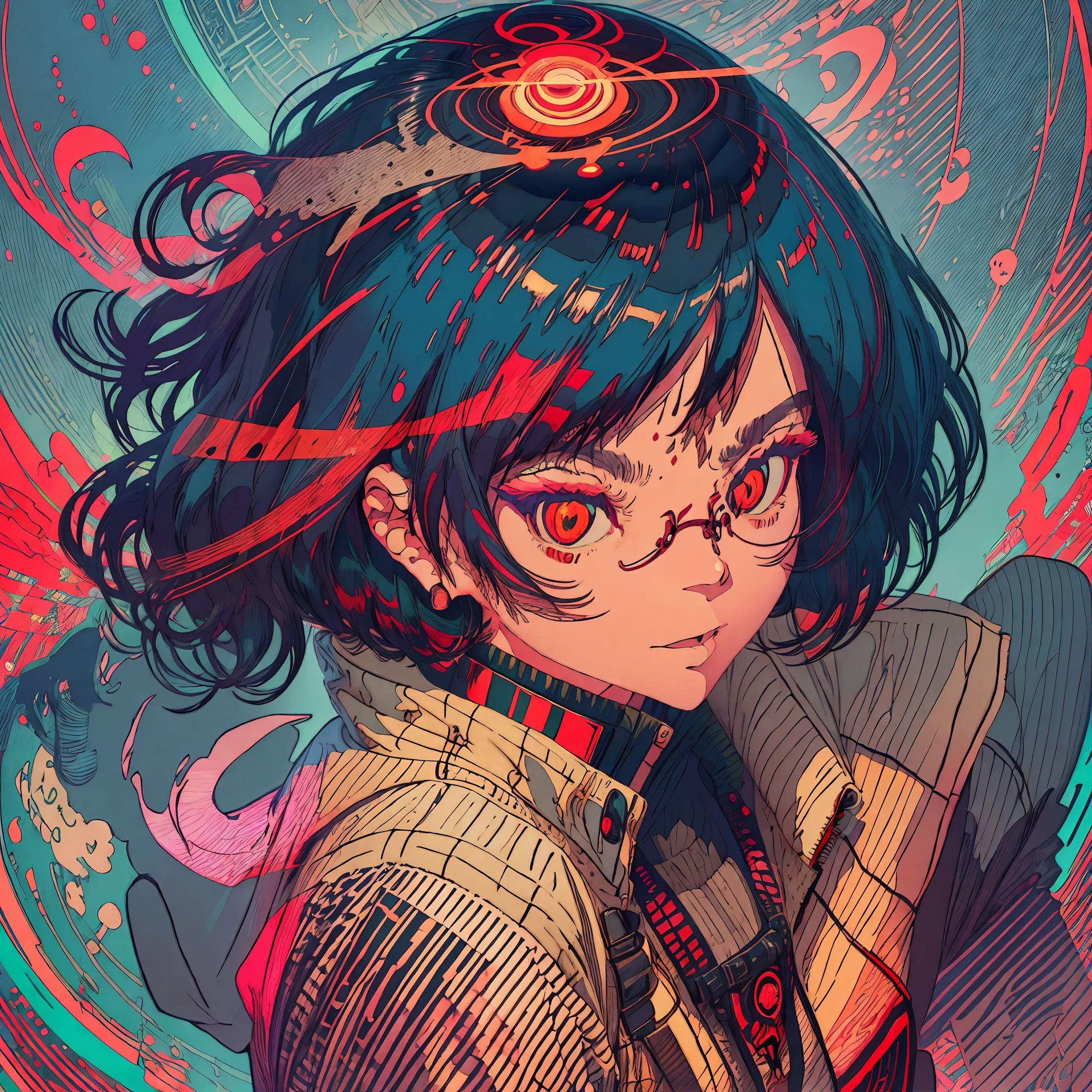 a close up of a person with a red light in the background, dreamy psychedelic anime, official fanart, digital anime illustration, ufotable art style, shigenori soejima illustration, demon slayer rui fanart, official artwork, inspired by Yuumei, ( ( ( ( ( dan mumford ) ) ) ) ), kilian eng vibrant colors, by Android Jones --auto --s2