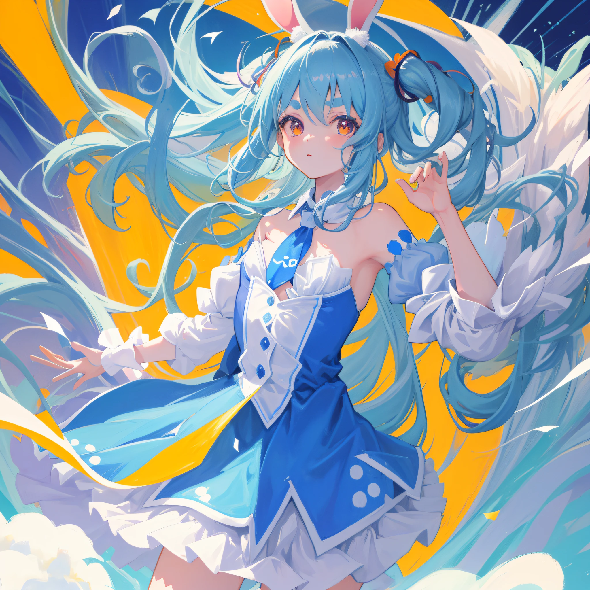 (人物: Usada Pekora), (flat color:0.9),(colorful:1.1),(masterpiece:1,2),1girl, solo, best quality, shiny skin, hyper detailed ultra high res, sunlight, cute, looking at viewer,