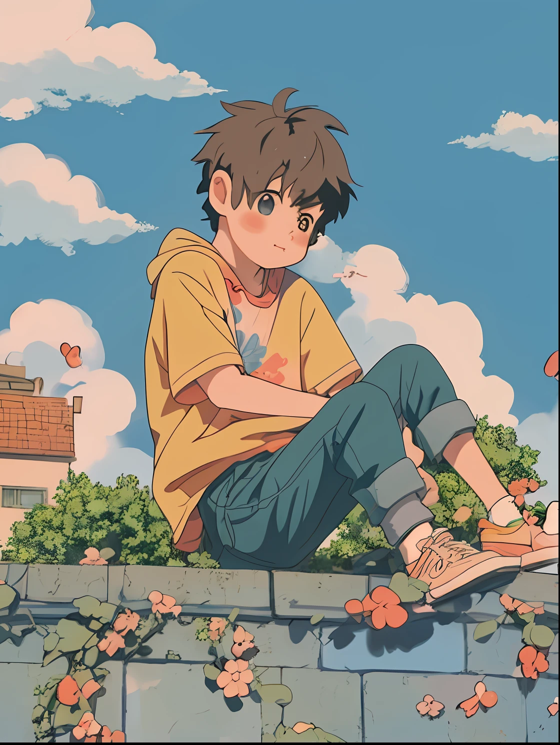 anime boy sitting on a ledge with stuffed animals, cute art style, lofi artstyle, cute detailed digital art, anime aesthetic, cute anime, high quality anime artstyle, anime boy, anime artstyle, cute detailed artwork, soft anime illustration, lofi girl, lofi aesthetic, lofi art, lofi, cute artwork, high quality fanart, illustrated anime