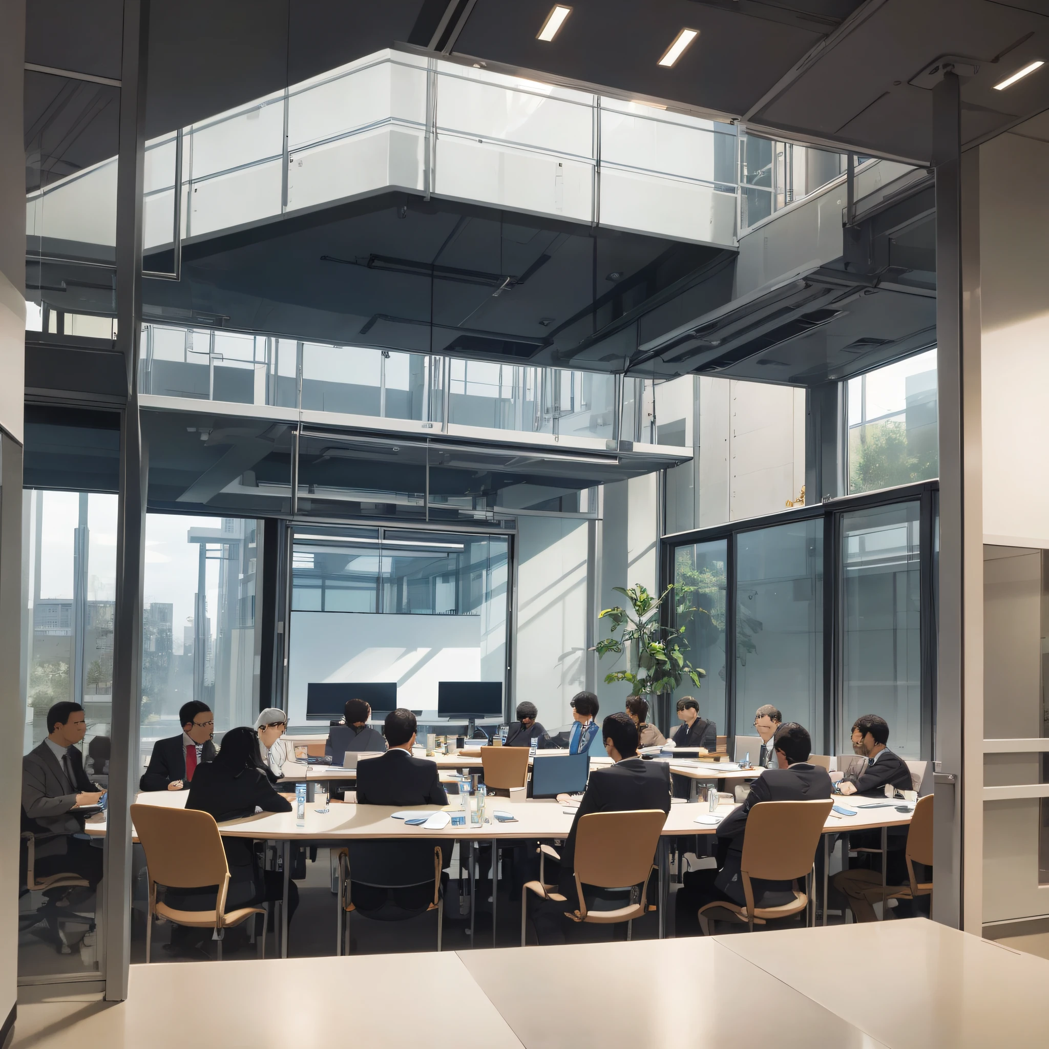 Many researchers meet in conference rooms