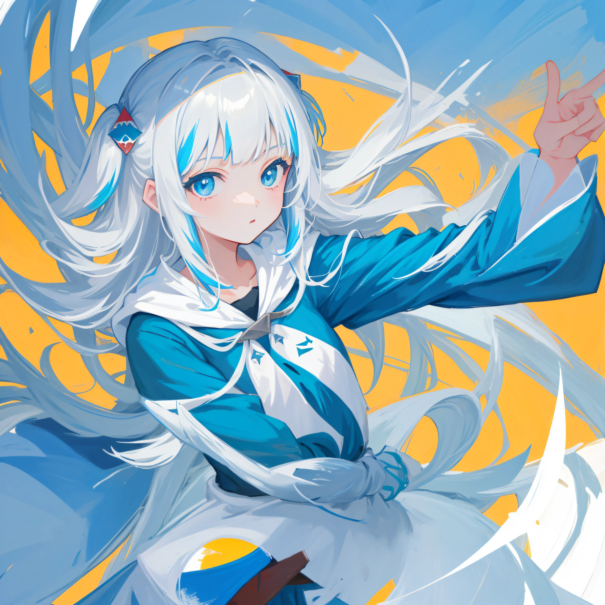(人物: Gawr Gura), (flat color:0.9),(colorful:1.1),(masterpiece:1.2),1girl, solo, best quality, shiny skin, hyper detailed ultra high res, sunlight, cute, looking at viewer,