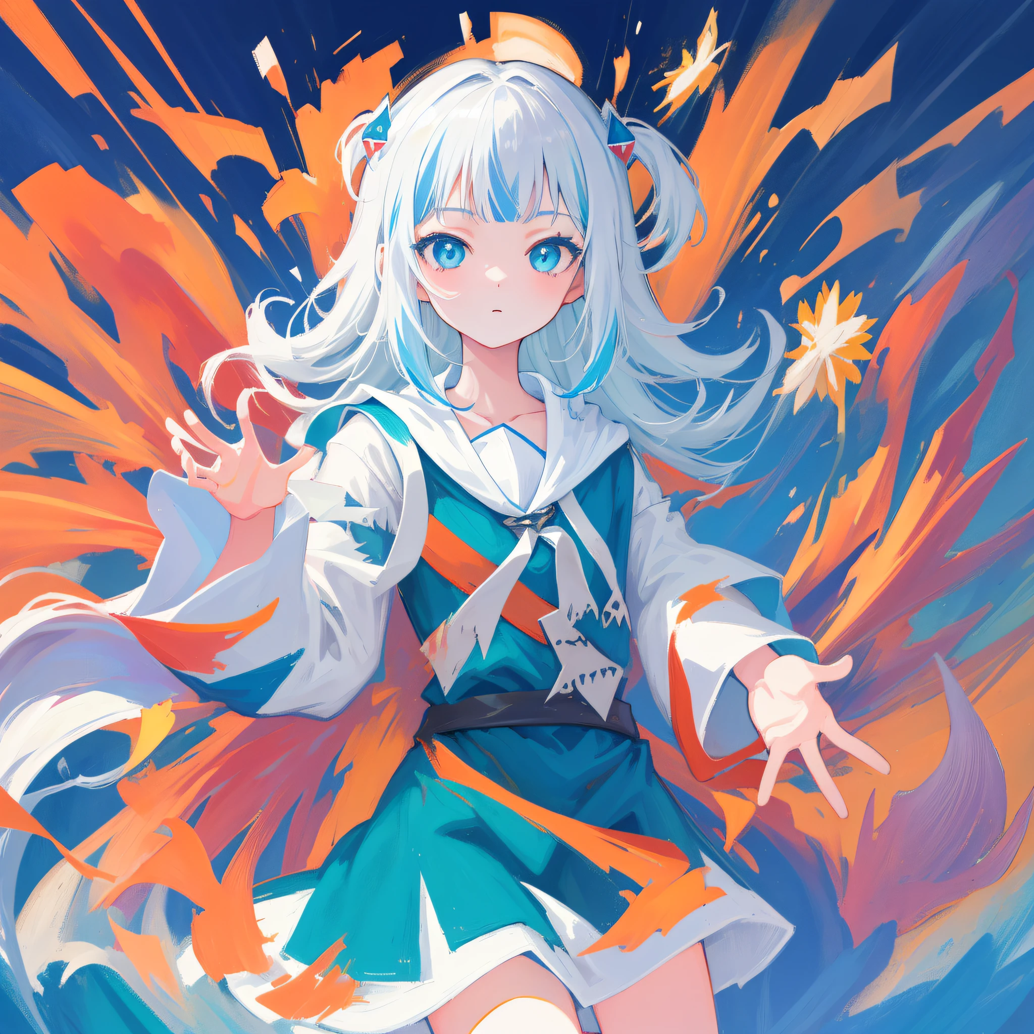 (人物: Gawr Gura), (flat color:0.9),(colorful:1.1),(masterpiece:1.2),1girl, solo, best quality, shiny skin, hyper detailed ultra high res, sunlight, cute, looking at viewer,