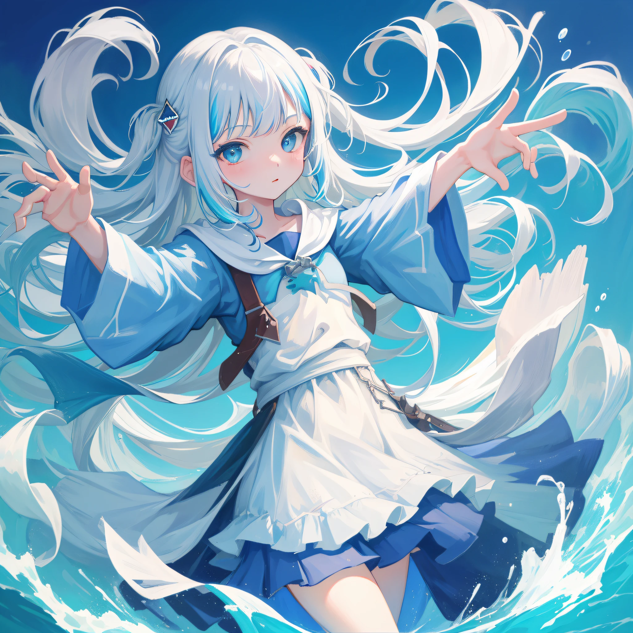 (人物: Gawr Gura),(masterpiece:1.2), 1girl, solo, best quality, shiny skin, hyper detailed ultra high res, in the water, underwater, cute, looking at viewer, extremely detailed wallpaper,