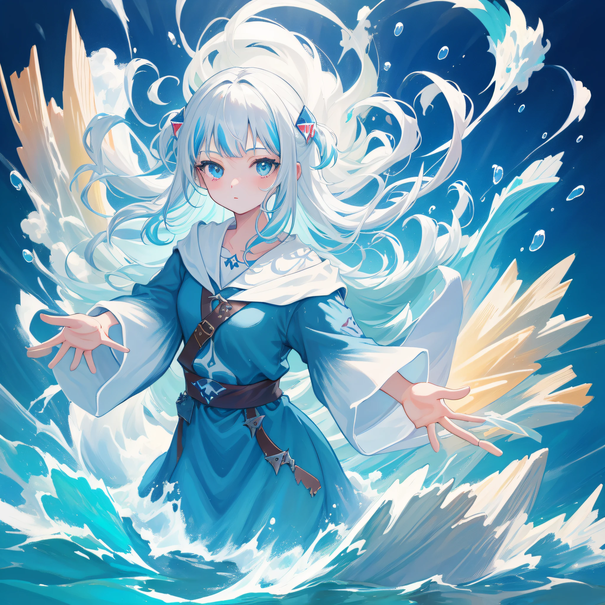 (人物: Gawr Gura),(masterpiece:1.2), 1girl, solo, best quality, shiny skin, hyper detailed ultra high res, in the water, underwater,  cute, looking at viewer, extremely detailed wallpaper,