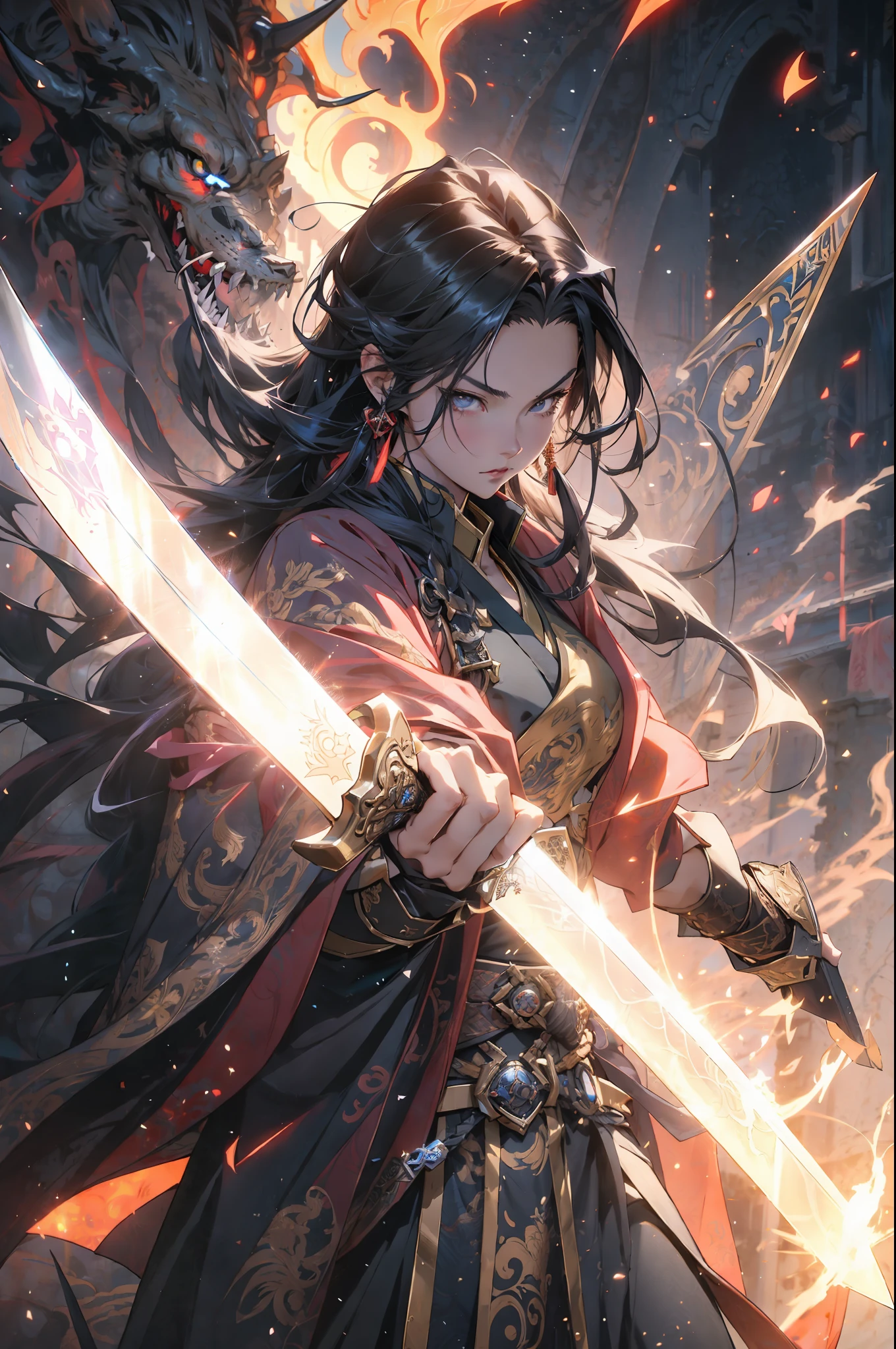 anime - style image of a woman holding a sword in front of a sky, handsome guy in demon slayer art, by Yang J, with large sword, demon slayer artstyle, badass anime 8 k, epic fantasy digital art style, keqing from genshin impact, 2. 5 d cgi anime fantasy artwork, demon slayer rui fanart, detailed digital anime art