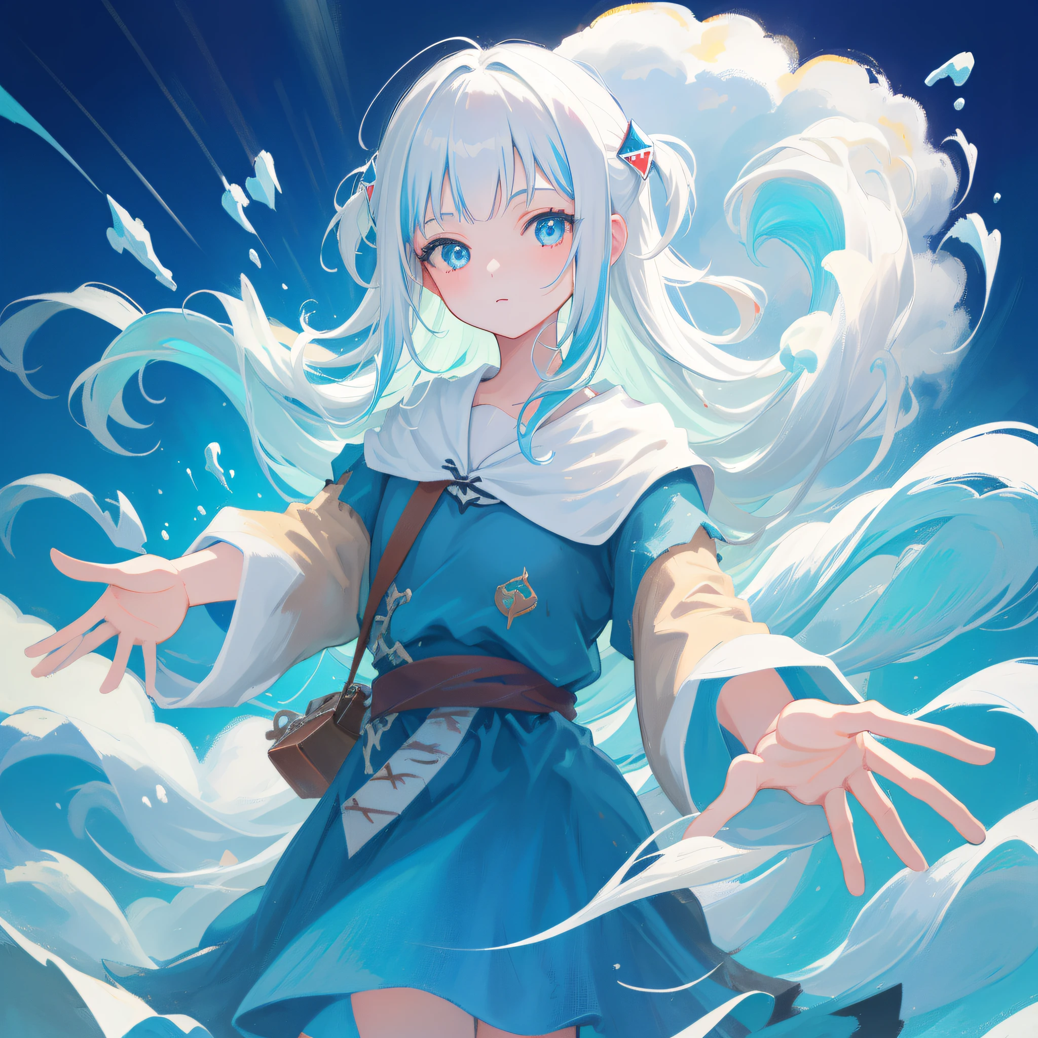 (人物: Gawr Gura),(masterpiece:1.2), 1girl, solo, best quality, shiny skin, hyper detailed ultra high res, in the water, underwater, cute, looking at viewer