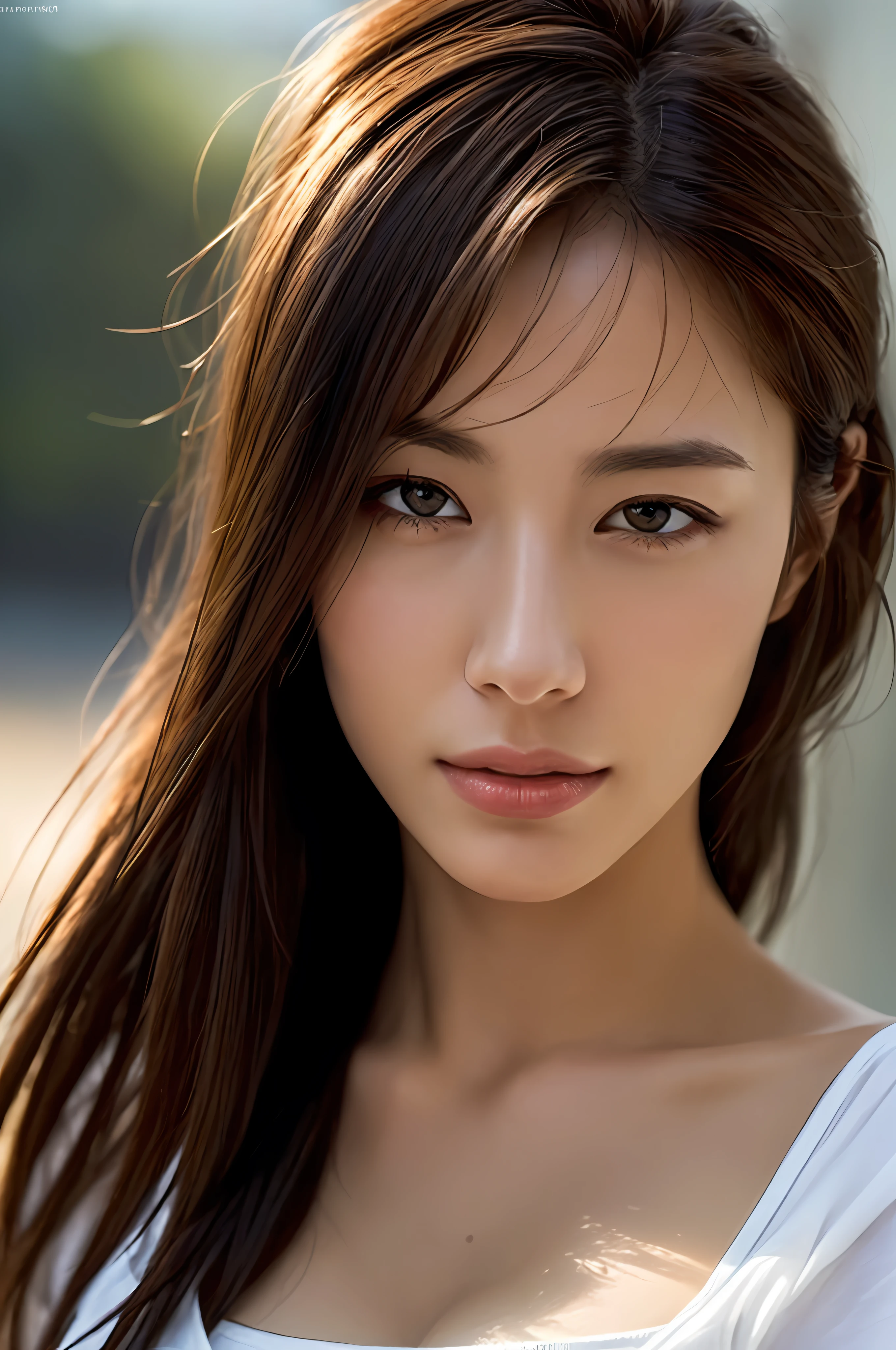 Dressed, (Photoreal: 1.4), (Hyperrealistic: 1.4), (Realistic: 1.3), (Smooth Lighting: 1.05), (Improved Cinematic Lighting: 0.9), 32K, 1 Girl, 20 Year Old Girl, Realistic Lighting, Backlit, Face Lights, Ray Tracking, (Bright Light: 1.2), (Quality Improvement: 1.4), ( Top quality realistic texture skin: 1.4), fine detailed eyes, detailed face, fine quality eyes, (tired and sleepy and contented: 0.0), face close-up, t-shirt, (enhance body line atmosphere: 1.1), (enhance skin texture beauty: 1.1), mom, mom, breastfeeding, childcare, bra