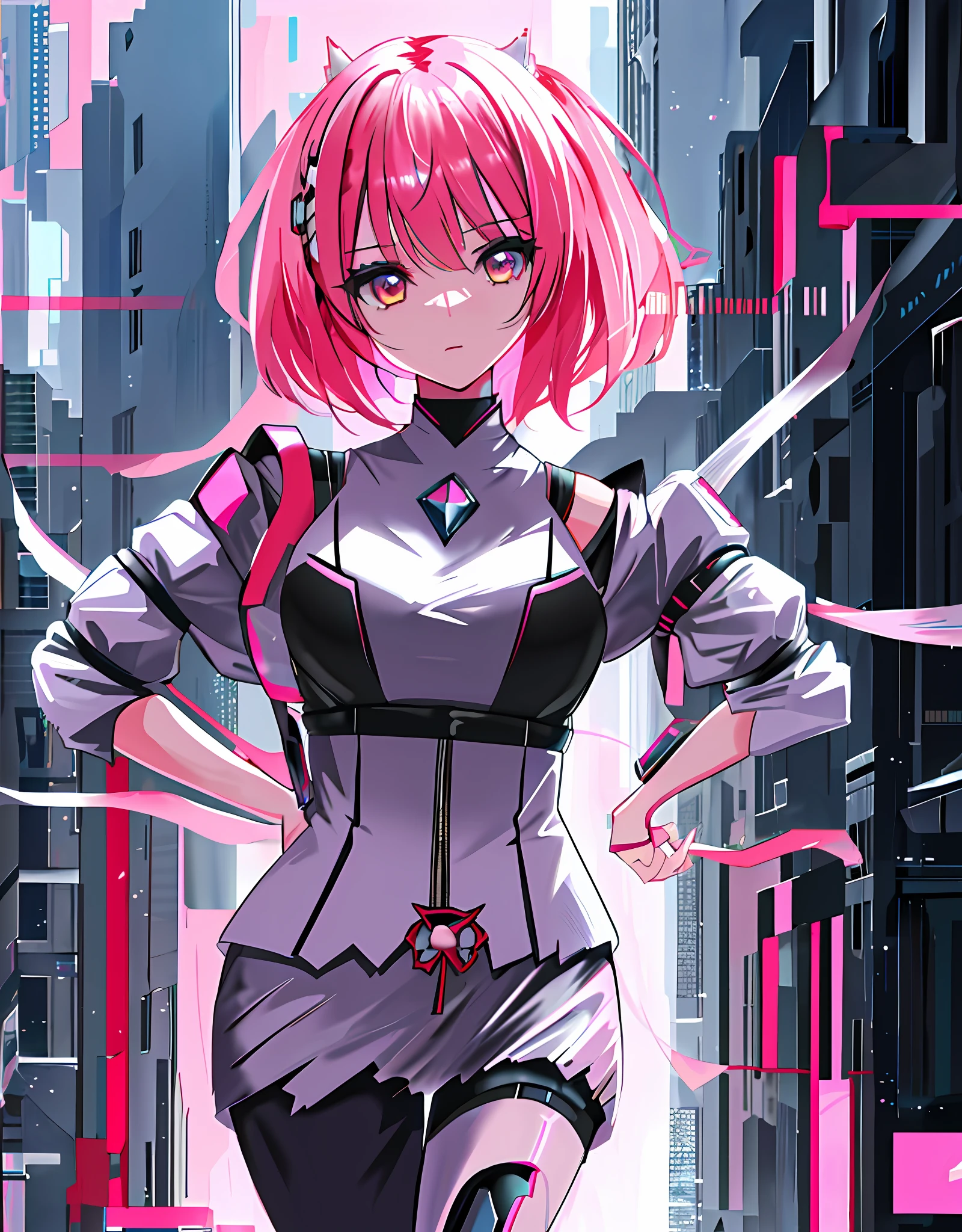 anime girl in pink and black outfit walking down a city street, best anime 4k konachan wallpaper, digital cyberpunk anime art, anime style 4 k, cyberpunk anime girl mech, cyberpunk anime girl, anime cyberpunk art, digital cyberpunk - anime art, cyberpunk anime art, anime art wallpaper 4 k, anime art wallpaper 4k, female cyberpunk anime girl