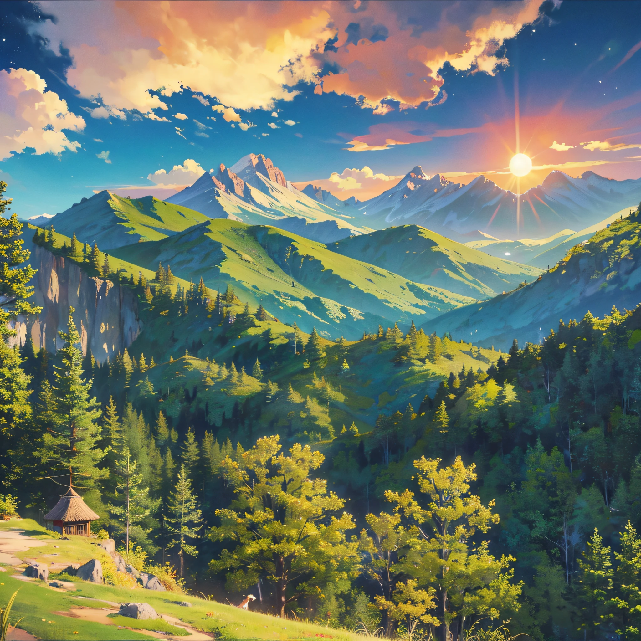 The hut mountain ring, there is a pleasant ear, the sun and the moon shine --auto --s2