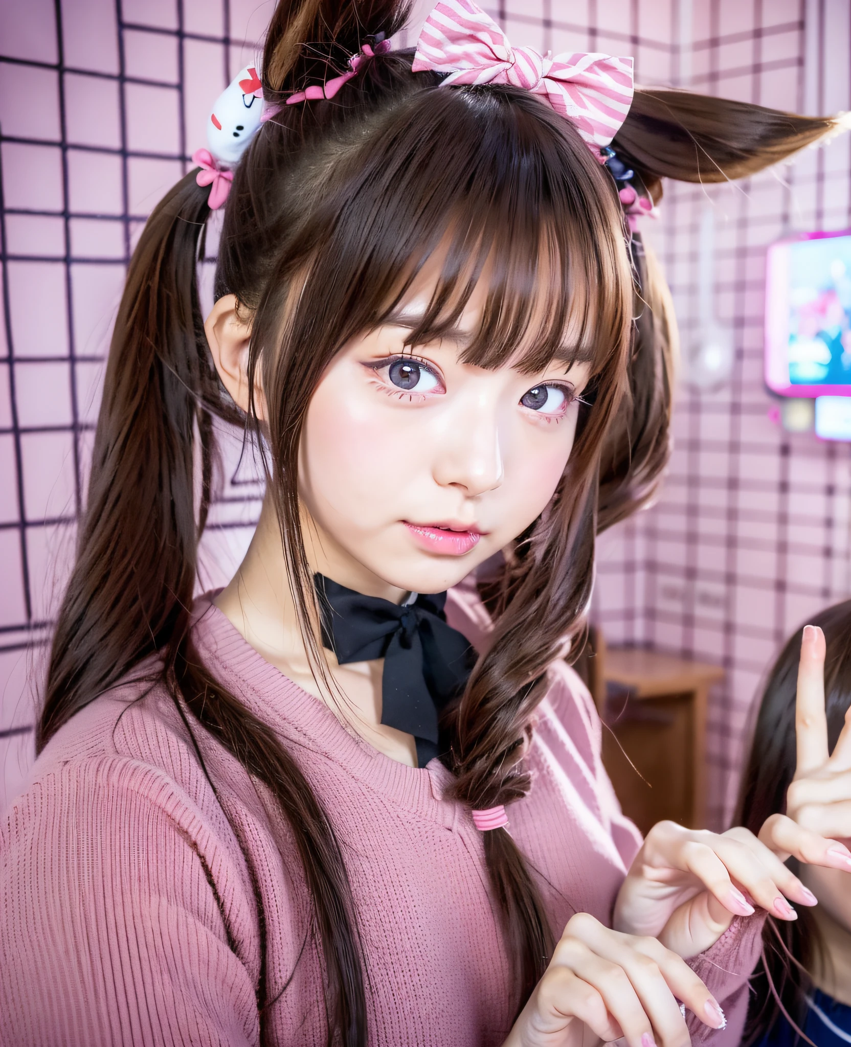 two girls in bunny ears are posing for a picture, twintails hairstyle, kemonomimi, twintails, shikamimi, sakimichan, sakimi chan, kawaii hairstyle, yuruyuri, chiho, kawaii hair style, 8 khd, 8k!, nekomimi, aoshima chiho, hololive, symmetric!!