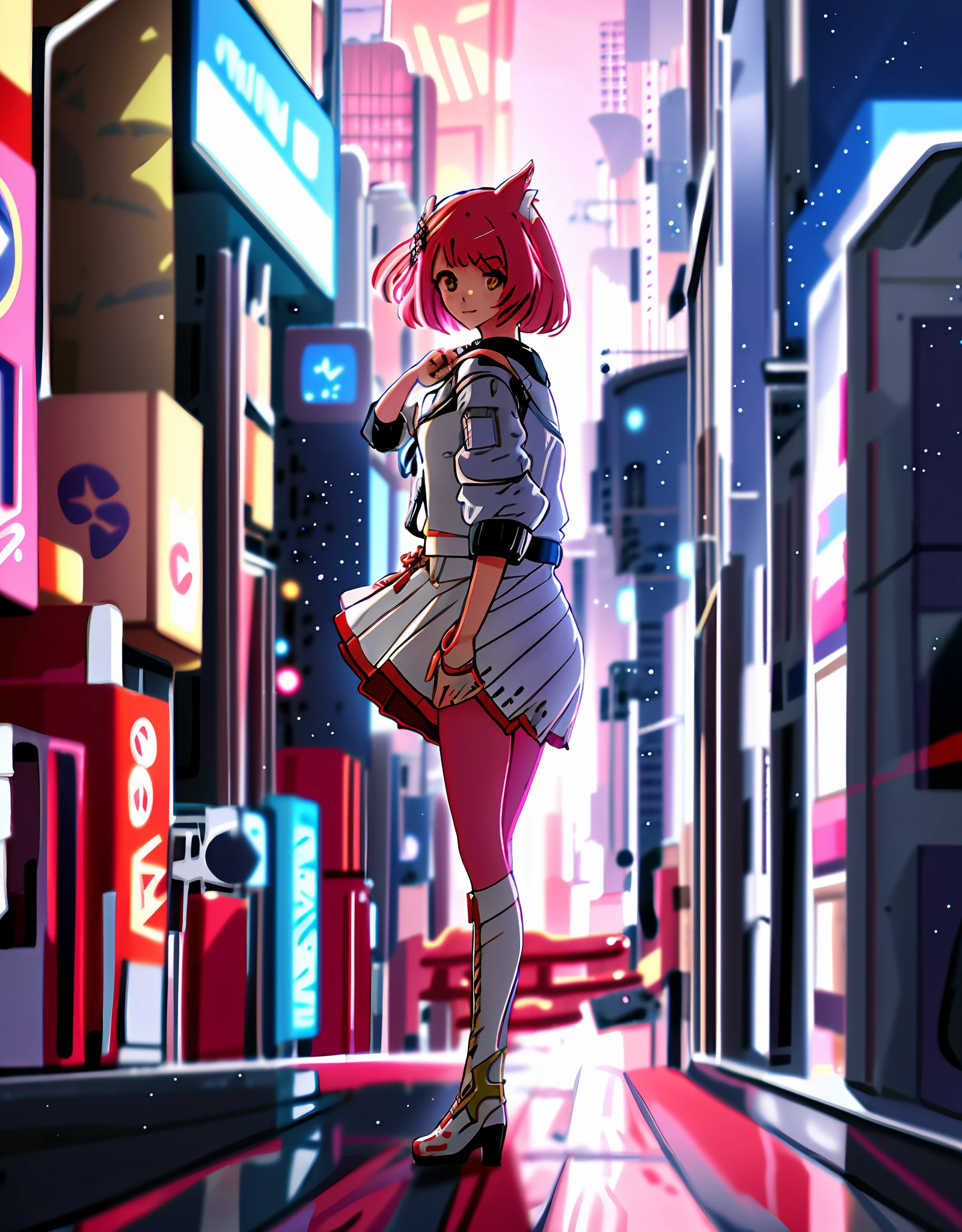 Best Anime 4k Konachan wallpaper, digital cyberpunk anime style, girls in pink and white clothes standing on city streets, wantonly showing the unique charm and style of cyberpunk heroines.