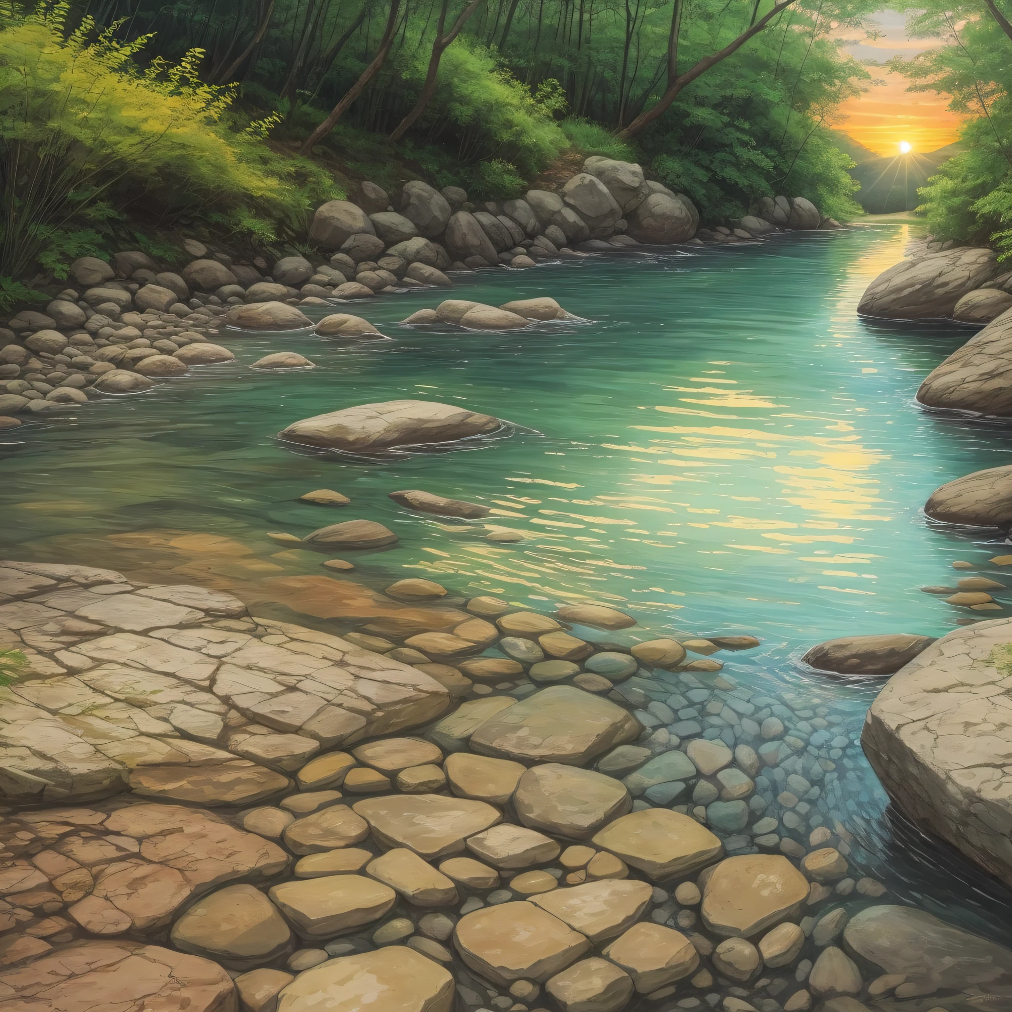 Take your hands, lie down under the clear stream, and enjoy the sunset together --auto --s2