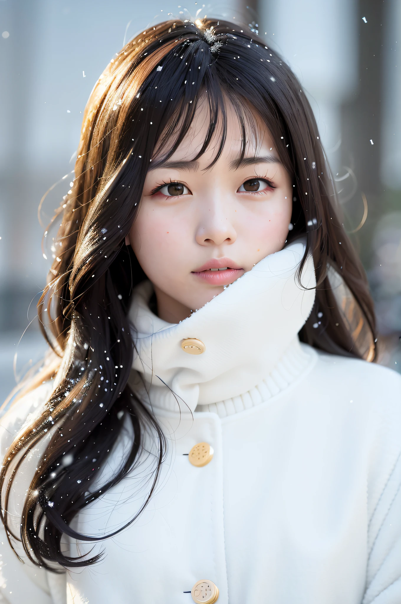 arafed woman in white coat with scarf and white coat in snow, portrait of female korean idol, young adorable korean face, young cute wan asian face, cute korean actress, portrait of a japanese teen, beautiful japanese girls face, sui ishida with black hair, by Torii Kiyomoto, kimi takemura, beautiful young korean woman