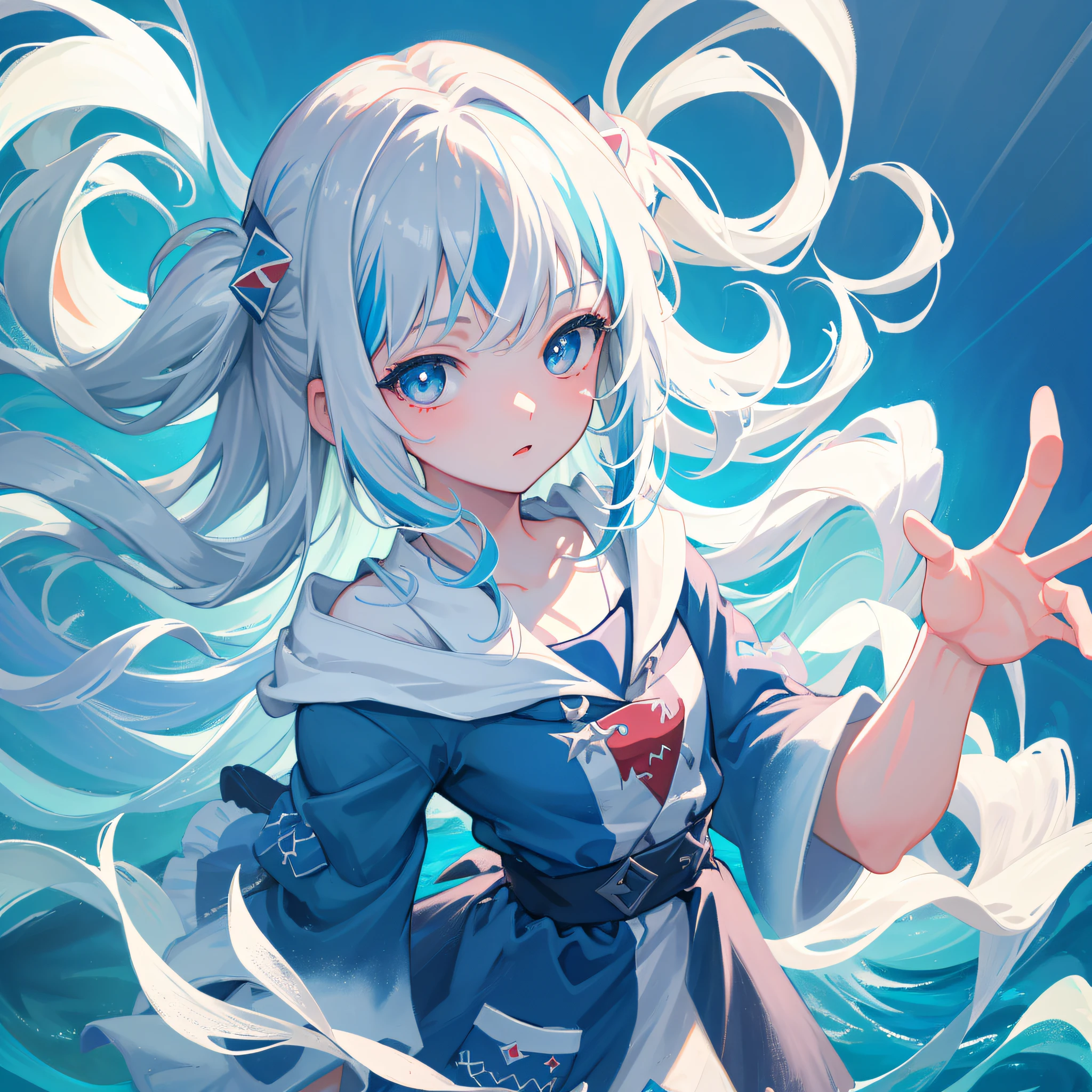 (人物: Gawr Gura),(masterpiece:1.2), 1girl, solo, best quality, shiny skin, hyper detailed ultra high res, in the water, underwater, cute, looking at viewer, extremely detailed wallpaper, close up portrait