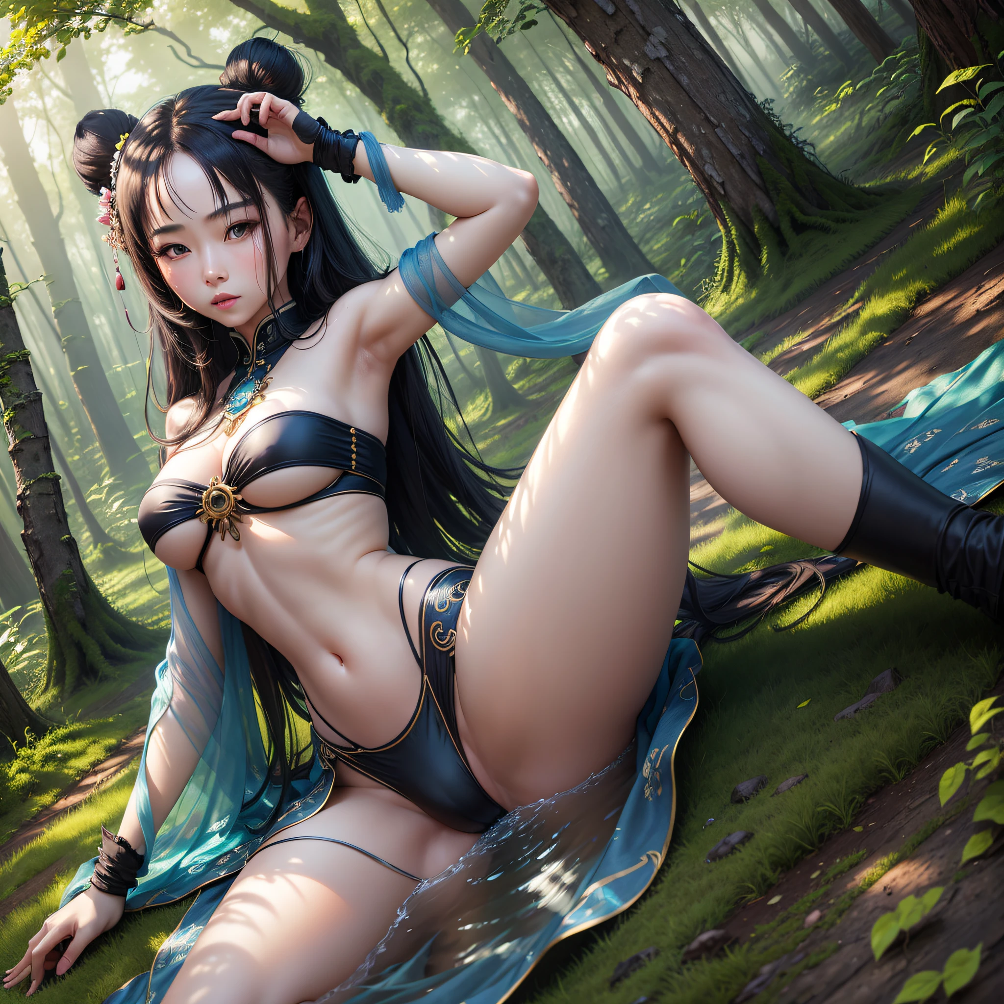 "In the Douluo Continent, how is the image of Xiao Wu presented? Through the optimization of Stable Diffusion, an extremely detailed and high-quality CG image is generated, presenting Xiao Wu's slender and beautiful body and flexible and unique dance posture; In the background, the world of Douluo Continent where Xiao Wu is located can be presented, including the mysterious and vast sky, lush forests and grasslands, and create a perfect picture with a mixture of light and shadow, natural smoothness, and mysterious and beautiful atmosphere. "