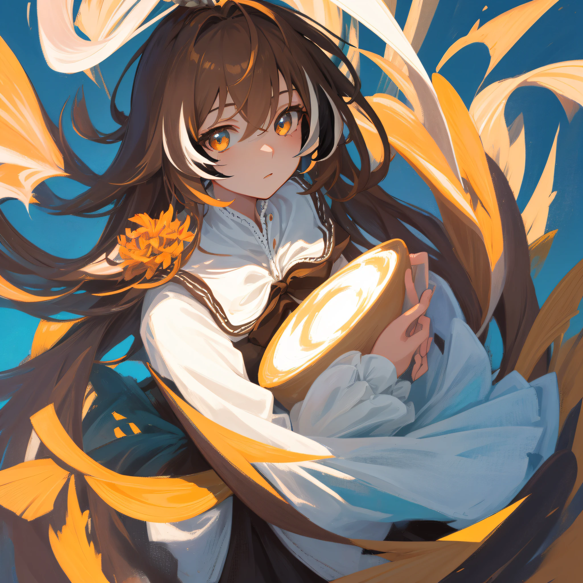 (人物: Nanashi Mumei), (flat color:0.9),(colorful:1.1),(masterpiece:1.2),1girl, solo, {brown hair}, best quality, shiny skin, hyper detailed ultra high res, sunlight, cute, looking at viewer, close up portrait