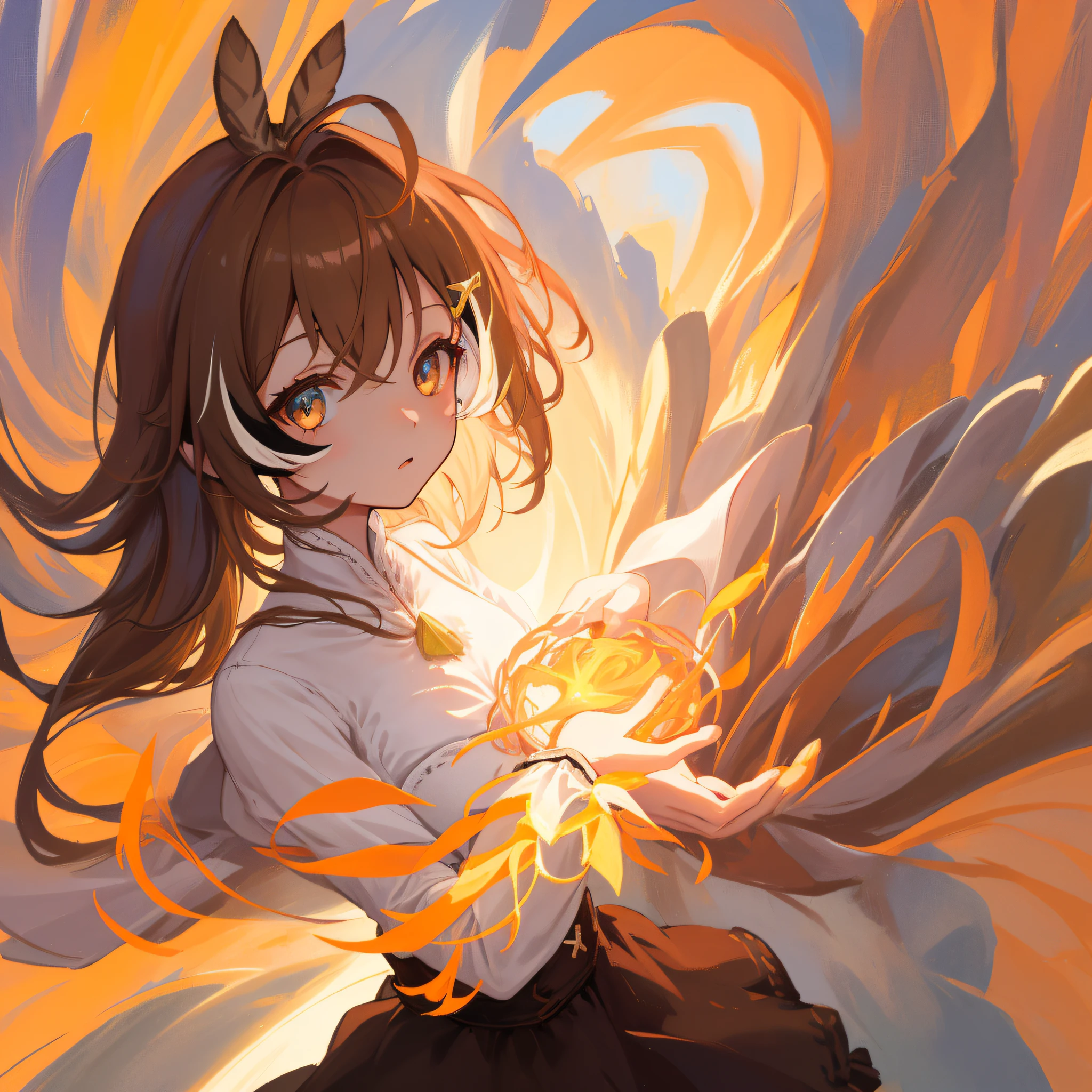 (人物: Nanashi Mumei), (flat color:0.9),(colorful:1.1),(masterpiece:1.2),1girl, solo, {brown hair}, best quality, shiny skin, hyper detailed ultra high res, sunlight, cute, looking at viewer, close up portrait