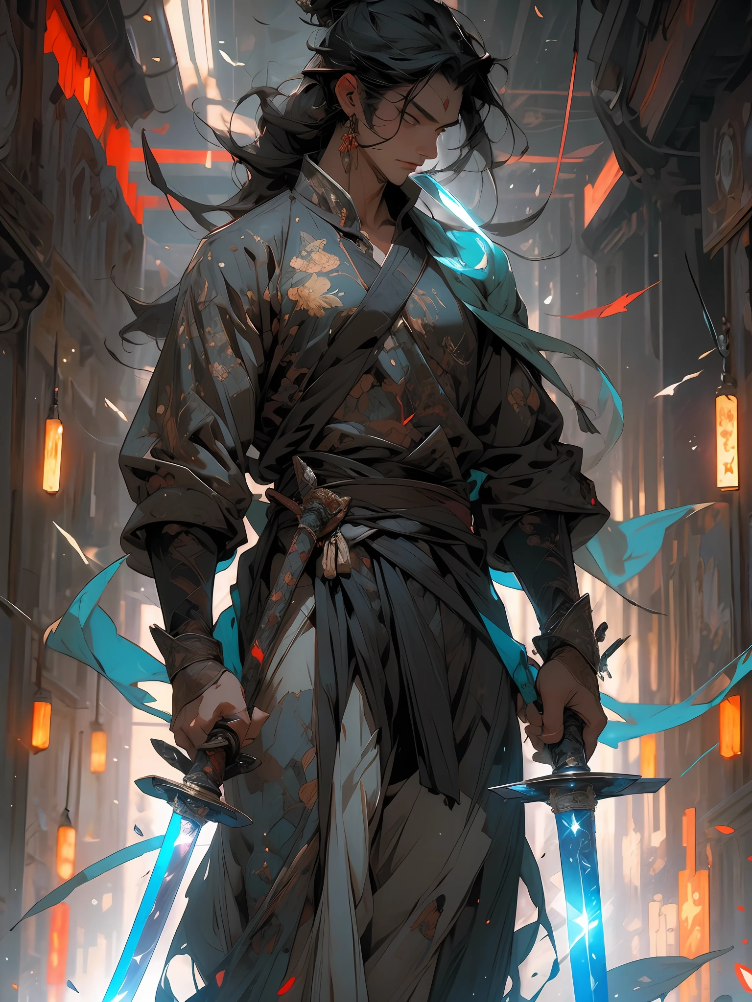 masterpiece, best quality, 1man,sword,glowing,