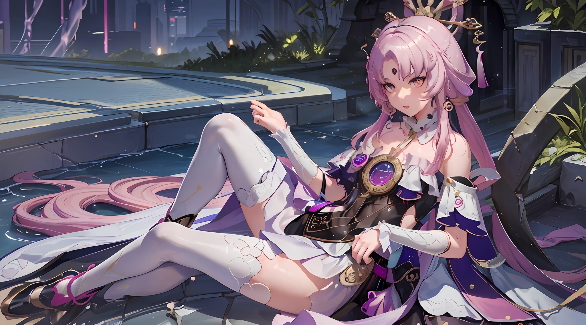 anime - style girl sitting on a stone ledge with a cat, cushart krenz key art feminine, ayaka genshin impact, ayaka game genshin impact, best anime 4k konachan wallpaper, keqing from genshin impact, genshin, portrait knights of zodiac girl, anime goddess, genshin impact character, zhongli from genshin impact