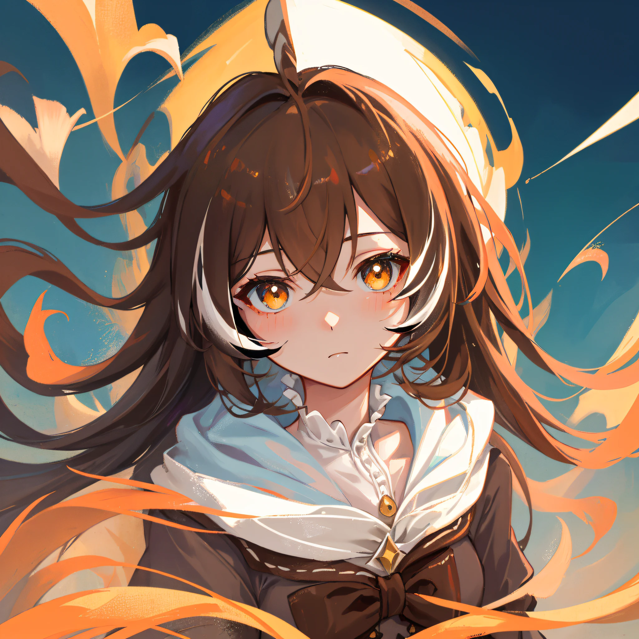 (人物: Nanashi Mumei), (flat color:0.9),(colorful:1.1),(masterpiece:1.2),1girl, solo, {brown hair}, best quality, shiny skin, hyper detailed ultra high res, sunlight, cute, looking at viewer, close up portrait, ruin
