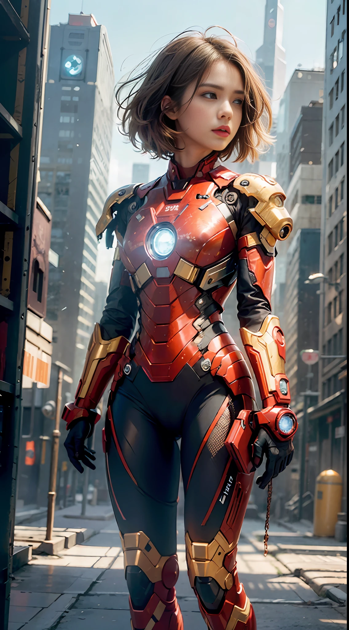 (1girl:1.3), solo,__body-parts__, official art, unity 8k wallpaper, ultra detailed, beautiful and aesthetic, beautiful, masterpiece, best quality, RAW, masterpiece, super fine photo,, best quality, super high Resolution, photorealistic, sunlight, full body portrait, stunningly beautiful,, dynamic pose, delicate face, vibrant eyes, (side view), she is wearing a futuristic Iron Man mech, red and gold, Highly detailed abandoned warehouse background, detailed face, detailed complex busy background, messy, gorgeous, milky, high detailed skin, realistic skin details, visible pores, sharp focus, volumetric fog, 8k uhd, dslr camera, High quality, film grain, fair skin, photorealism, lomography, sprawling metropolis in a futuristic dystopia, view from below, translucent