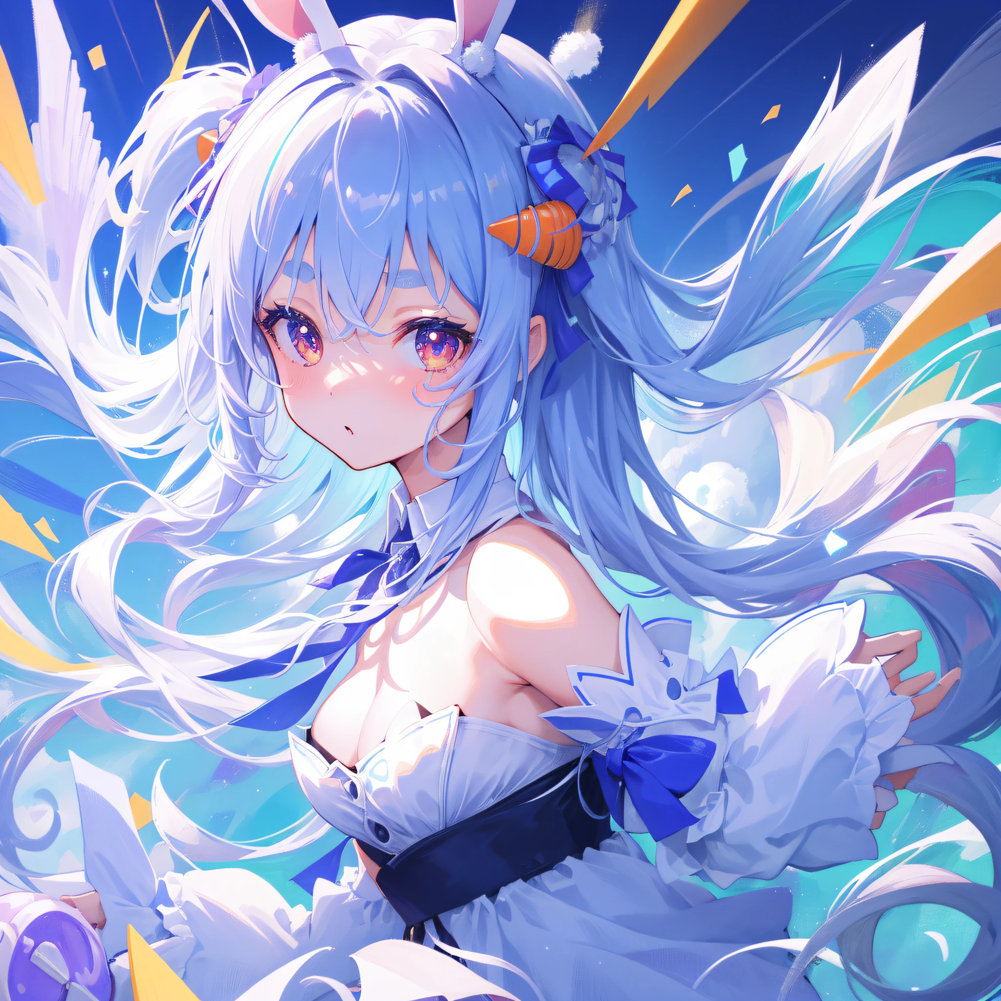 (人物: Usada Pekora), bunny girl, (masterpiece:1.2), 1girl, solo, best quality, shiny skin, hyper detailed ultra high res, cute, looking at viewer, extremely detailed wallpaper, close up portrait,