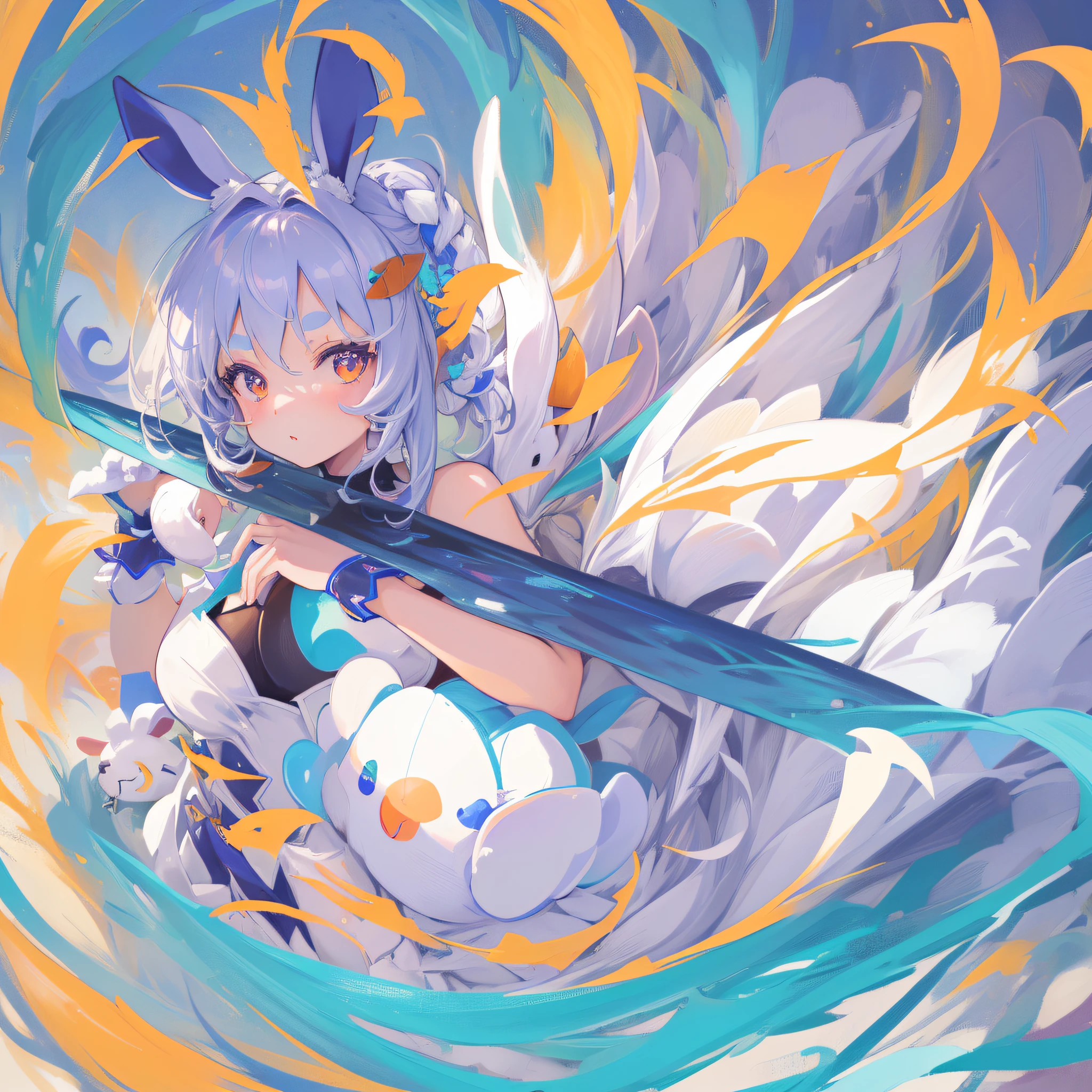 (人物: Usada Pekora), bunny girl, (masterpiece:1.2), 1girl, solo, best quality, shiny skin, hyper detailed ultra high res, cute, looking at viewer, extremely detailed wallpaper, close up portrait,