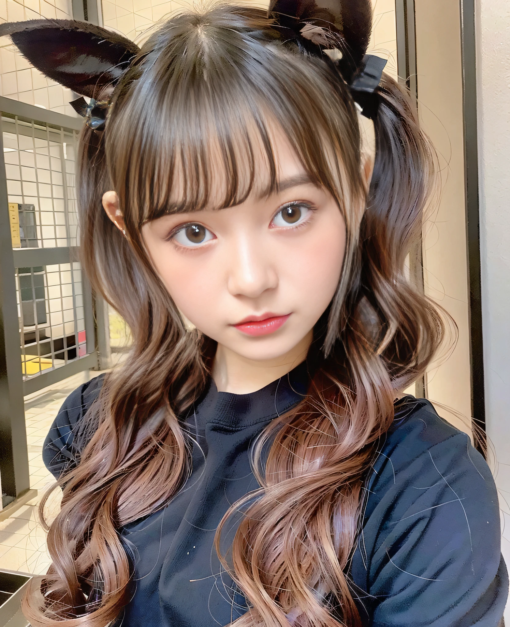 One girl in Bunny Year is posing for a photo, twin-tailed hairstyle, kemono mimi, twin-tailed, shikamimi, sakimi-chan, sakimi-chan, cute hairstyle, Yuruyuri, Chiho, cute hairstyle, 8KHD, 8K!, Nekomimi, Aoshima Chiho, Hololive, Symmetry!!