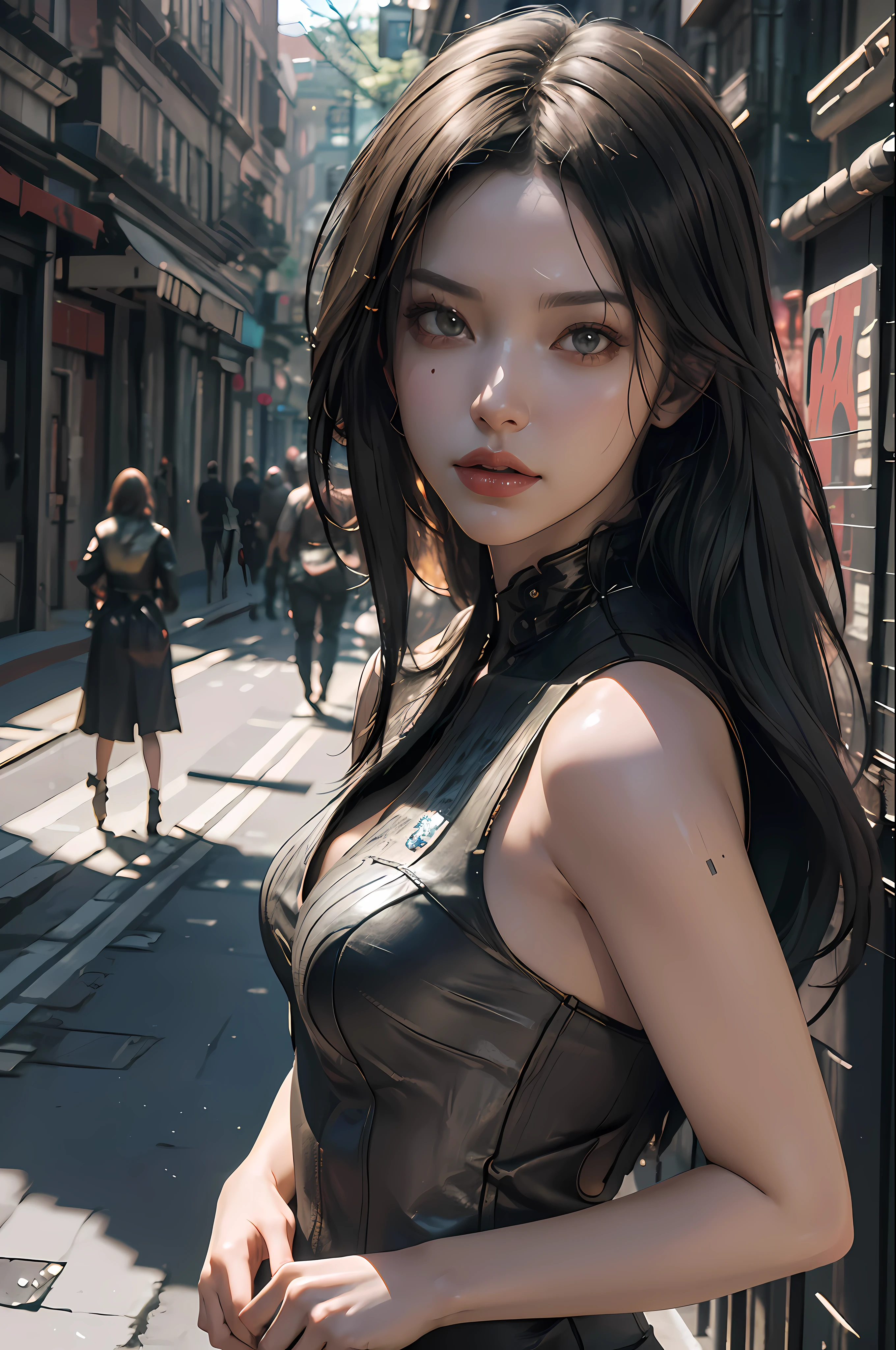 ((Best quality)), ((masterpiece)), (detailed:1.4), 3D, an image of a beautiful cyberpunk female,HDR (High Dynamic Range),Ray Tracing,NVIDIA RTX,Super-Resolution,Unreal 5,Subsurface scattering,PBR Texturing,Post-processing,Anisotropic Filtering,Depth-of-field,Maximum clarity and sharpness,Multi-layered textures,Albedo and Specular maps,Surface shading,Accurate simulation of light-material interaction,Perfect proportions,Octane Render,Two-tone lighting,Wide aperture,Low ISO,White balance,Rule of thirds,8K RAW,