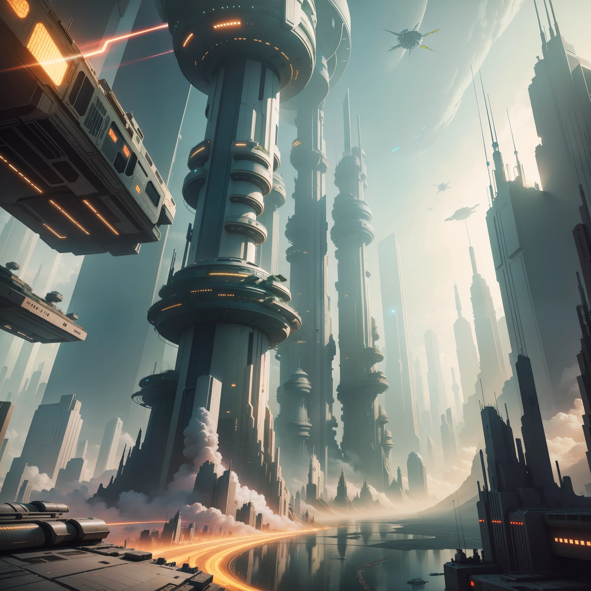 Space City Futuristic City Cyberpunk Sci-Fi World Fantasy Top Quality