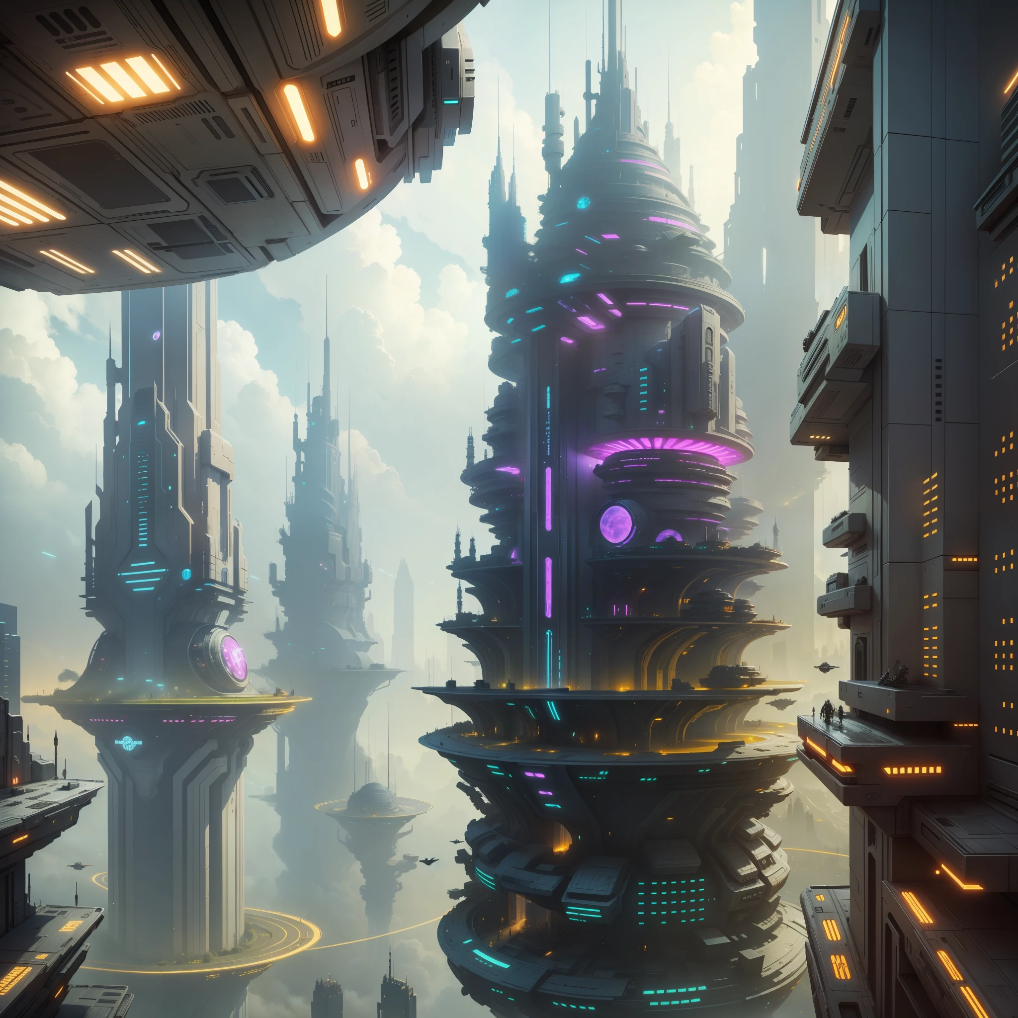 Space City Futuristic City Cyberpunk Sci-Fi World Fantasy Top Quality