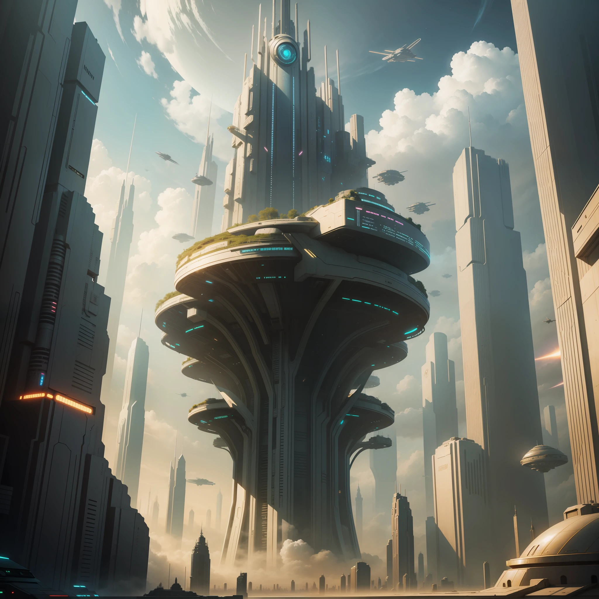 Space City Futuristic City Cyberpunk Sci-Fi World Fantasy Top Quality Masterpiece