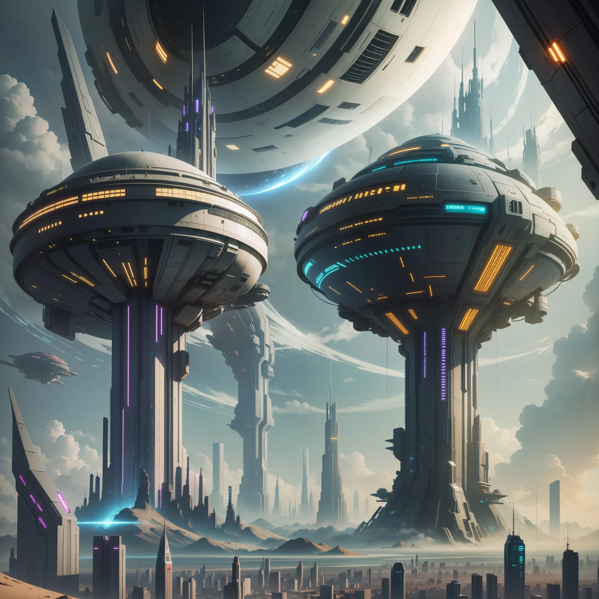Space City Futuristic City Cyberpunk Sci-Fi World Fantasy Top Quality Masterpiece