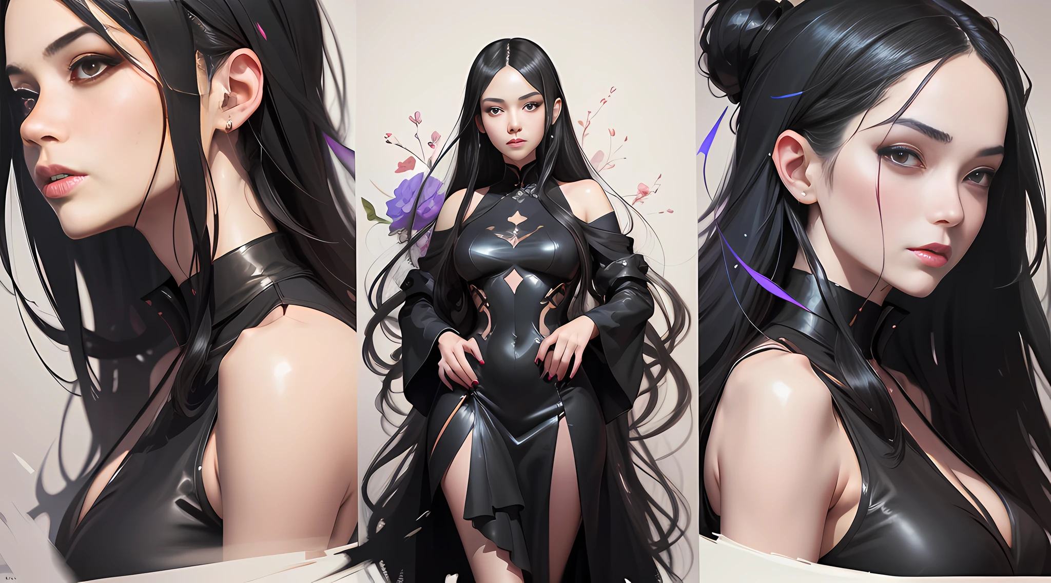 painting of a woman with long black hair and a black dress, a digital painting inspired by Yanjun Cheng, Artstation, digital art, artwork in the style of guweiz, guweiz, ross tran 8 k, guweiz masterpiece, guweiz on artstation pixiv, guweiz on pixiv artstation, in the style of ross tran