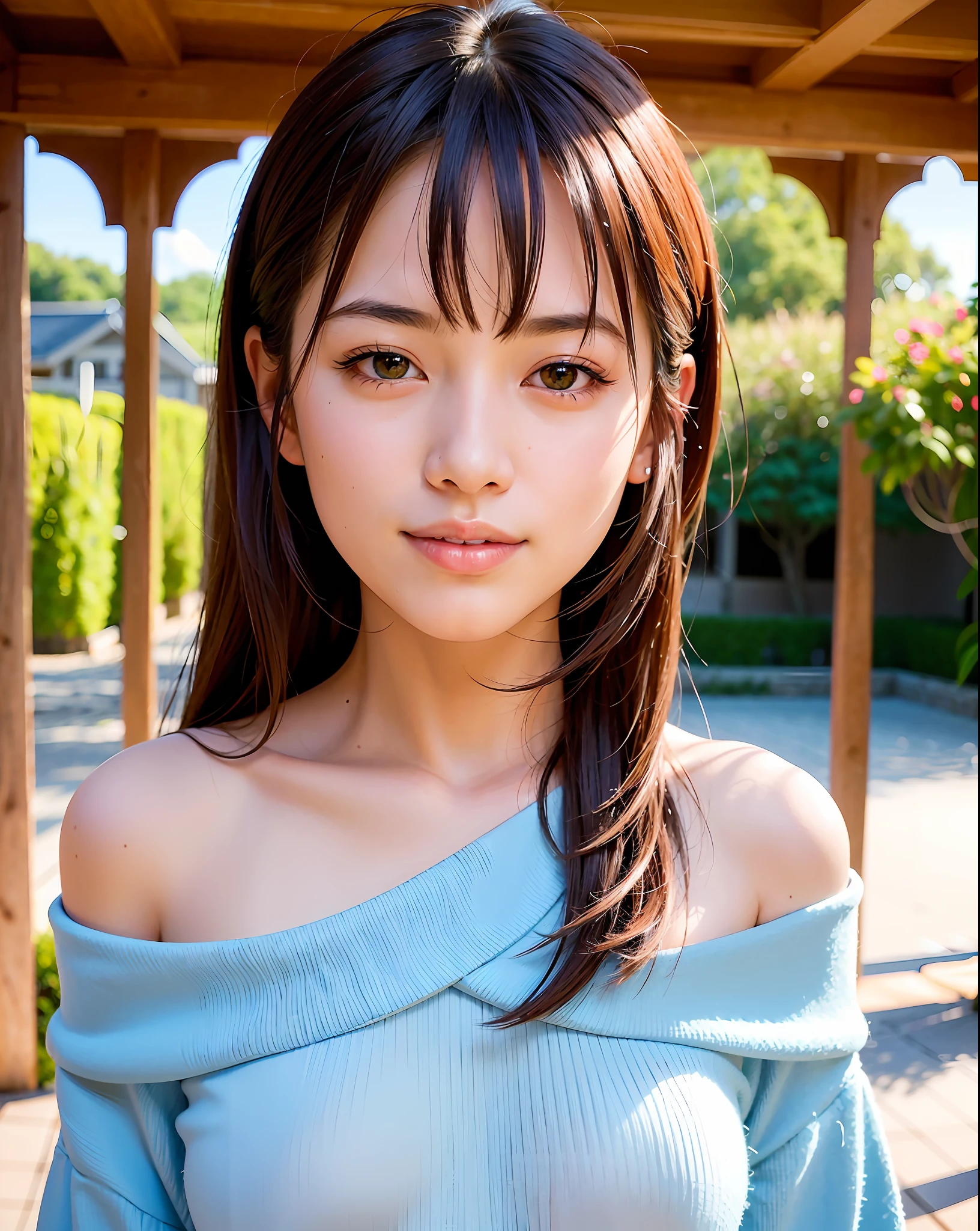 best quality, face focus, soft light, (depth of field) ,ultra high res, (photorealistic:1.4), RAW photo, (portrait:1.4) ,(from front)
1japanese girl, solo, cute, (shy, smile:1.1), (brown eyes),  detailed beautiful face, (midi_hair),
The Great Hall of a European Castle, walking,
(off shoulder shirt)