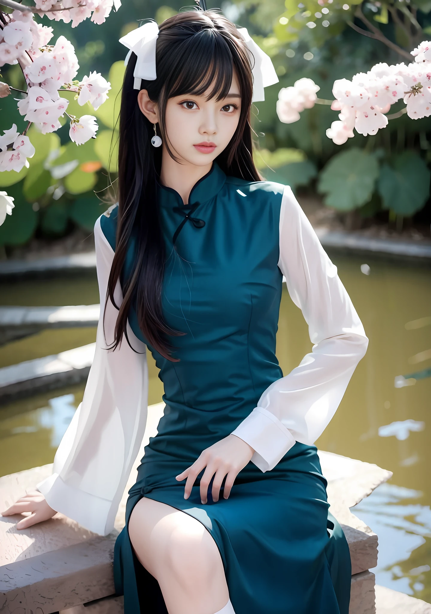 (ulzzang-6500-v1.1:0.4), 1girl, kpop idol, yae miko, detailed face, long legs shot, full body, master, best quality, (very detailed CG unity 8k wallpaper, masterpiece, best quality, ultra - detailed, best shadow), (detailed background), (beautiful detailed face, beautiful detailed eyes), High contrast, (best illumination, an extremely delicious and beautiful), independent sleeves, pink hair, long hair, best quality, (photorealistic : 1.2), (Hair Accessory: 1.35), Jewelry, Purple Eyes, Earrings, Big Breasts, Torii, Cherry Blossoms, Lantern Lights, Depth of Field, Detailed Face, Facial Focus, (Looking at Viewer: 1.25), Skin Shine, long sleeves
