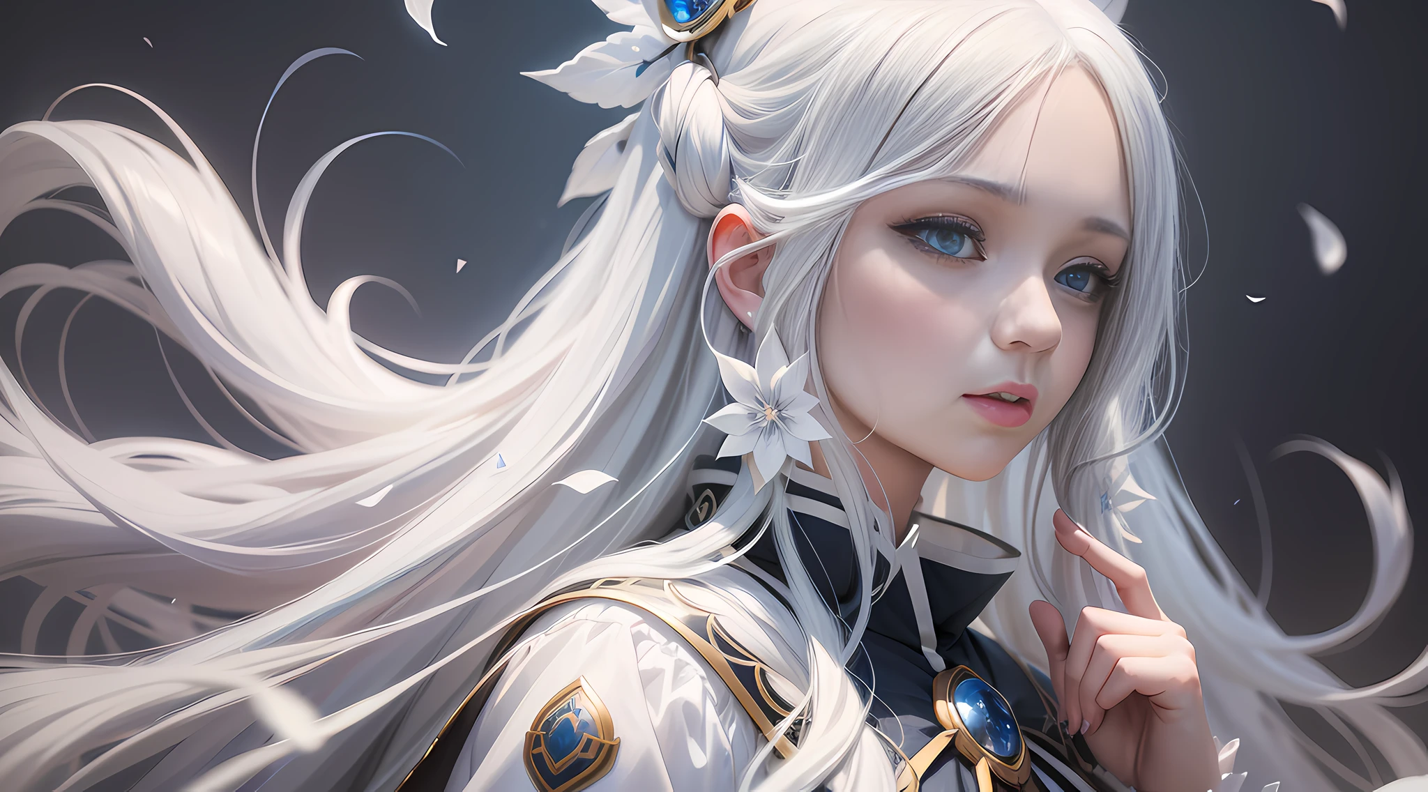 anime girl with long white hair and blue eyes staring at something, an anime drawing inspired by Li Chevalier, pixiv, digital art, girl with white hair, flowing white hair, perfect white haired girl, ray of light through white hair, white haired, detailed portrait of anime girl, white haired deity, profile of anime girl, beautiful anime portrait, detailed digital anime art
