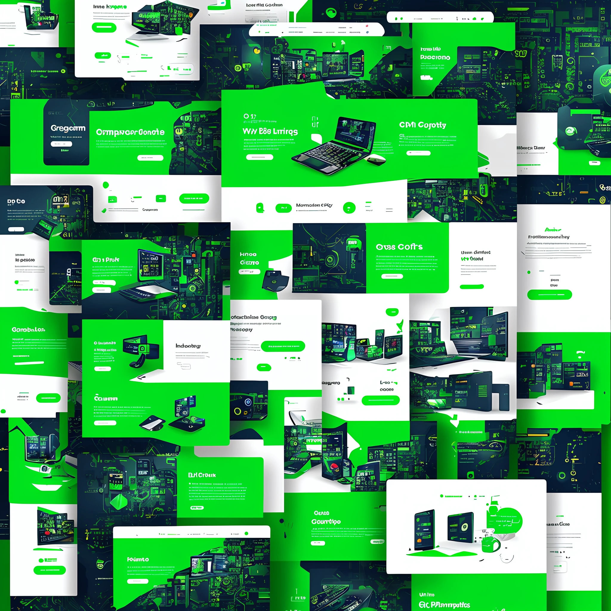 Landing page, ux, ui, repair laptops, computer products, circuits and green colors