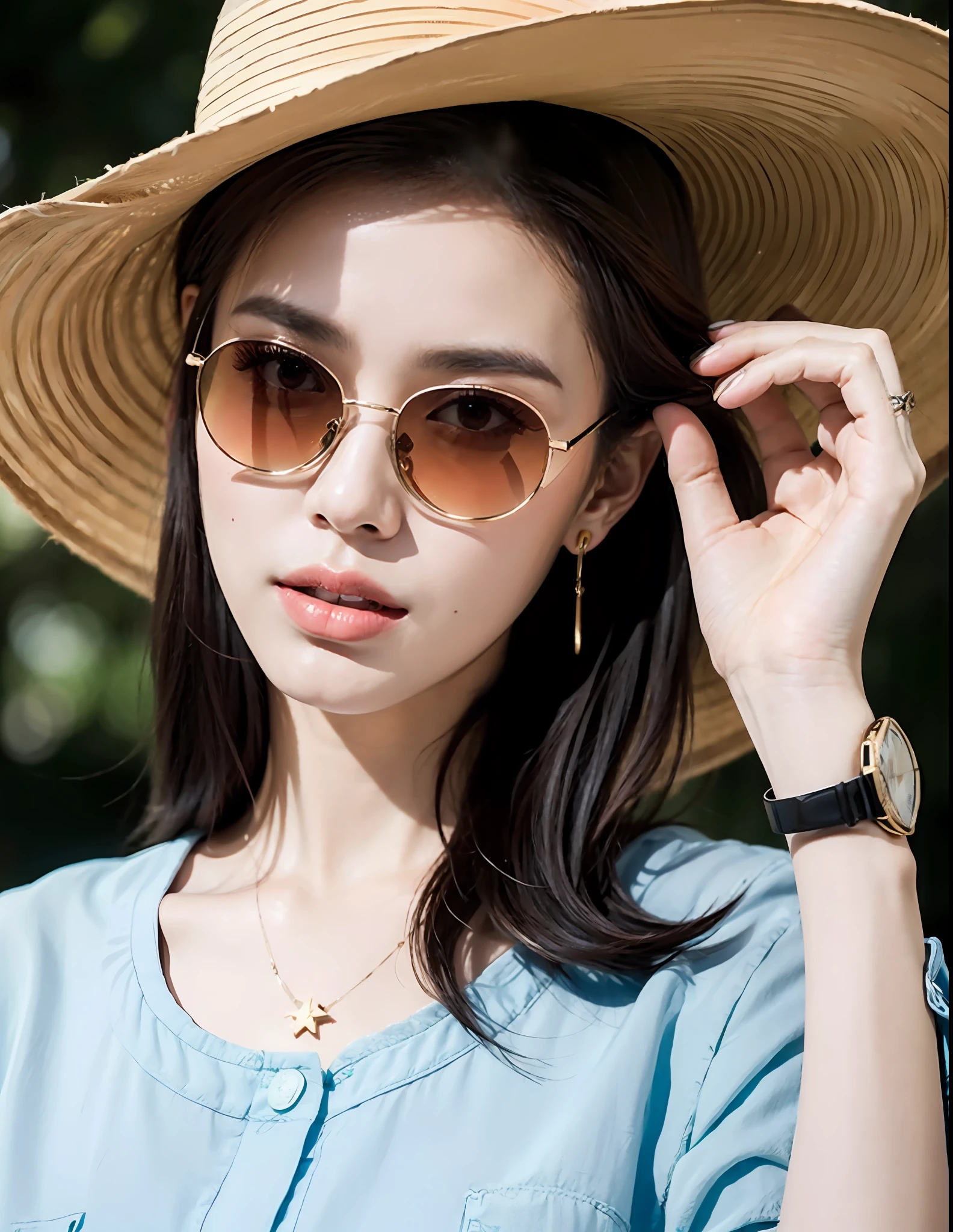 Chapter 3: Pay attention to detail

Choose some fine jewelry and stylish watches to decorate your overall look. And don't forget to bring a pair of sunglasses and a wide-brimmed hat to not only shield you from the sun, but also add a sense of style and protection.

[Figure 3]
Photo caption: A simple metal necklace paired with sunglasses and a wide-brimmed hat will make you look more sophisticated and edgy.