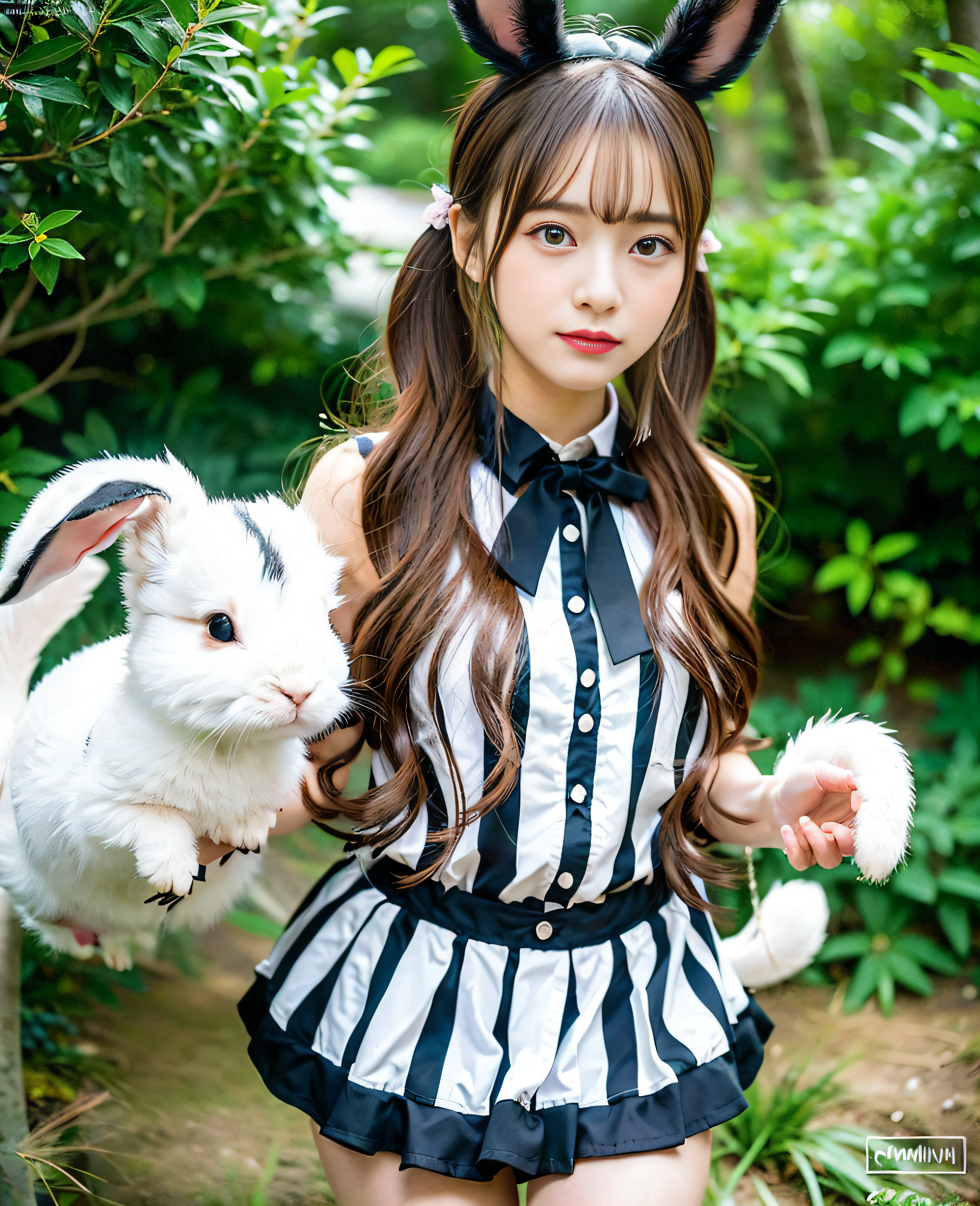 18 years old, one girl in Bunny Year is posing for a photo, twin-tailed hairstyle, kemono mimi, twin-tailed, shikamimi, sakimi-chan, sakimi-chan, cute hairstyle, yuruyuri, chiho, cute hairstyle, 8khd, 8k!, nekomimi, chiho aoshima, hololive, symmetry!!