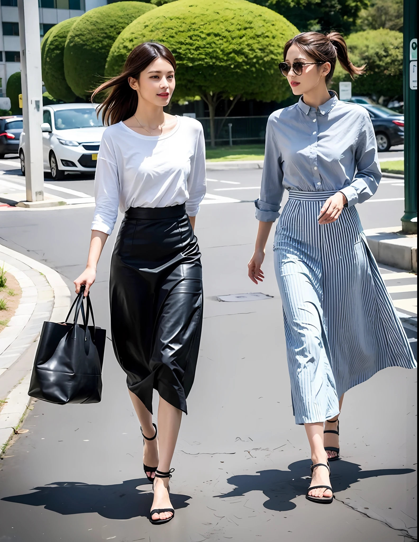 Chapter 4: Comfortable Flats
The last tip for outfit recommendations is comfortable flats. Whether you're strolling around or working, experienced women know that they need comfort and freedom of movement. In this case, the perfect choice would be flat sandals, lace-up slides, or soft leather driving shoes.

[Image 4]
Image description: Striped lace trim maxi skirt paired with flat sandals, making you both stylish and comfortable.

Translation to English: