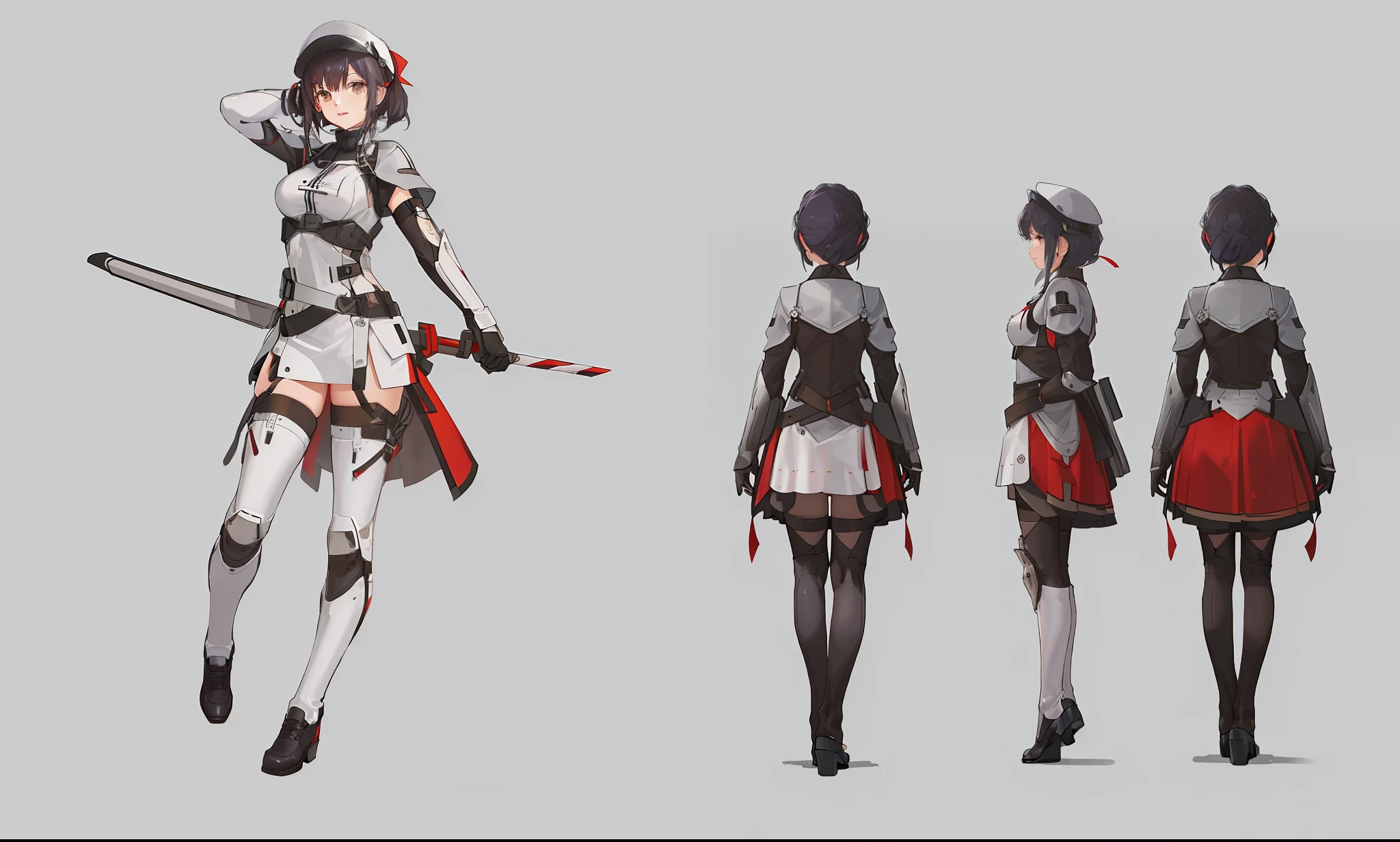 Three views, Same character, front, side, back, whole body,