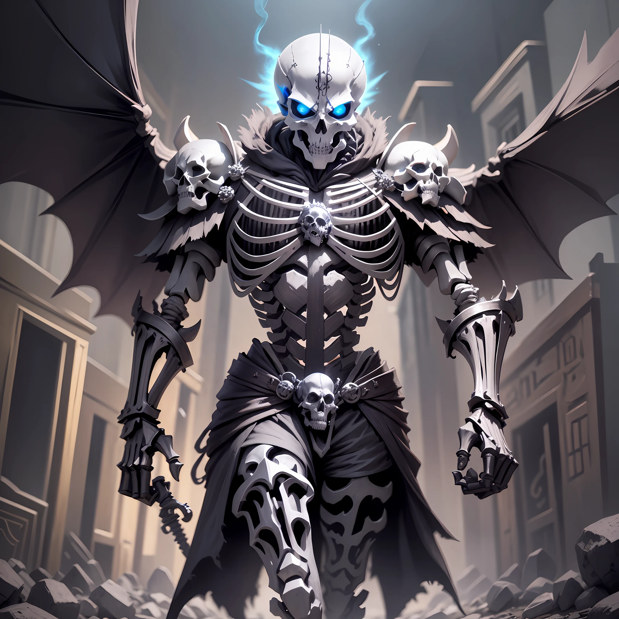 there are two skeletons walking together with one holding a skull, skeleton warrior, skeleton king, with a skeleton army, skeletal omens, undead skeleton king, skeleton knight, badass anime 8 k, the king of death, beautiful male god of death, skeleton, skelleton, ( ( ( skeleton ) ) ), chained skeleton, detailed digital anime art, inspired by Stephen Bone --auto --s2