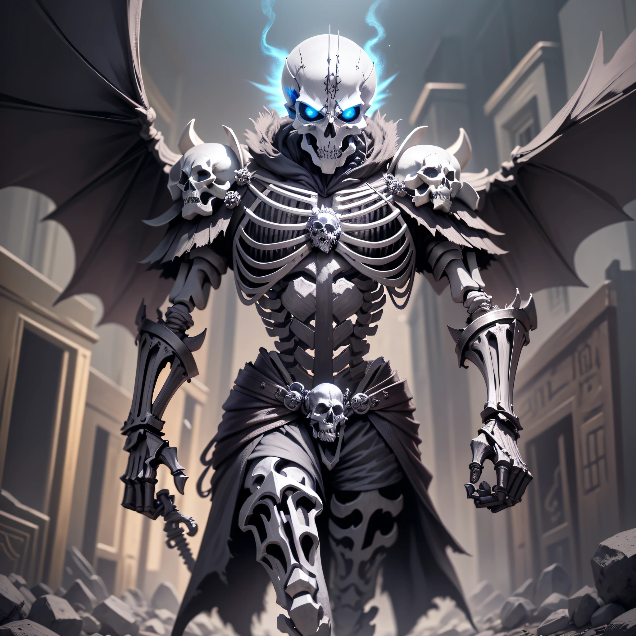 there are two skeletons walking together with one holding a skull, skeleton warrior, skeleton king, with a skeleton army, skeletal omens, undead skeleton king, skeleton knight, badass anime 8 k, the king of death, beautiful male god of death, skeleton, skelleton, ( ( ( skeleton ) ) ), chained skeleton, detailed digital anime art, inspired by Stephen Bone --auto --s2