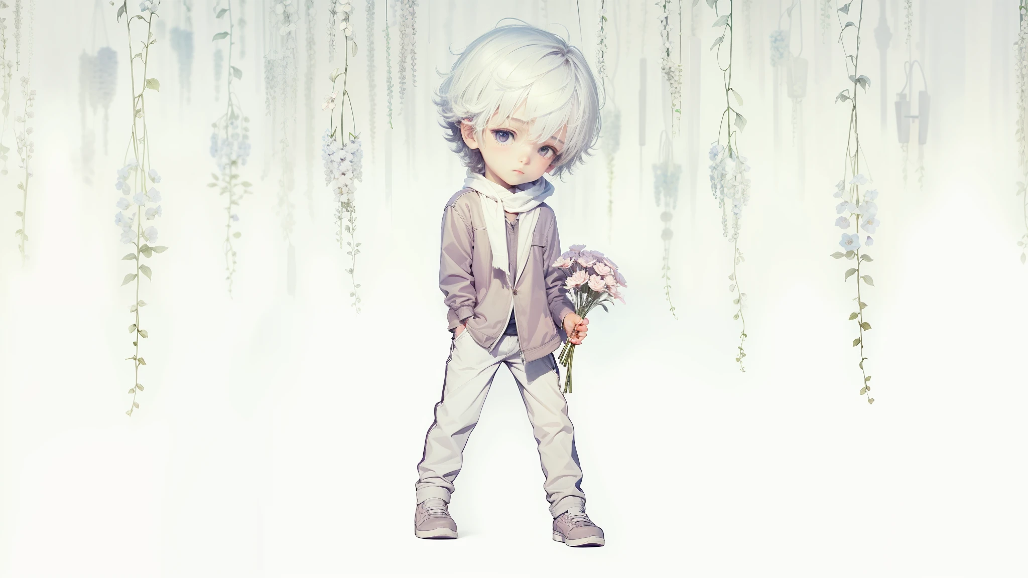 Background of a boy, Q version, holding flowers in hand --auto --s2