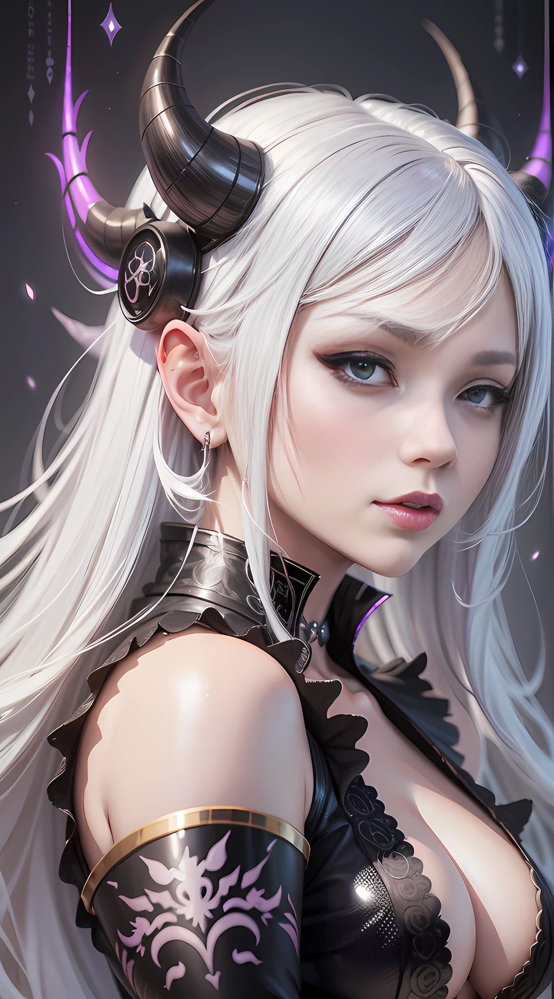 anime girl with white hair and horns in a black dress, a character portrait by Yang J, pixiv, fantasy art, detailed digital anime art, anime art wallpaper 8 k, white haired deity, beautiful fantasy anime, anime fantasy artwork, anime fantasy illustration, anime art wallpaper 4k, anime art wallpaper 4 k, guweiz on pixiv artstation