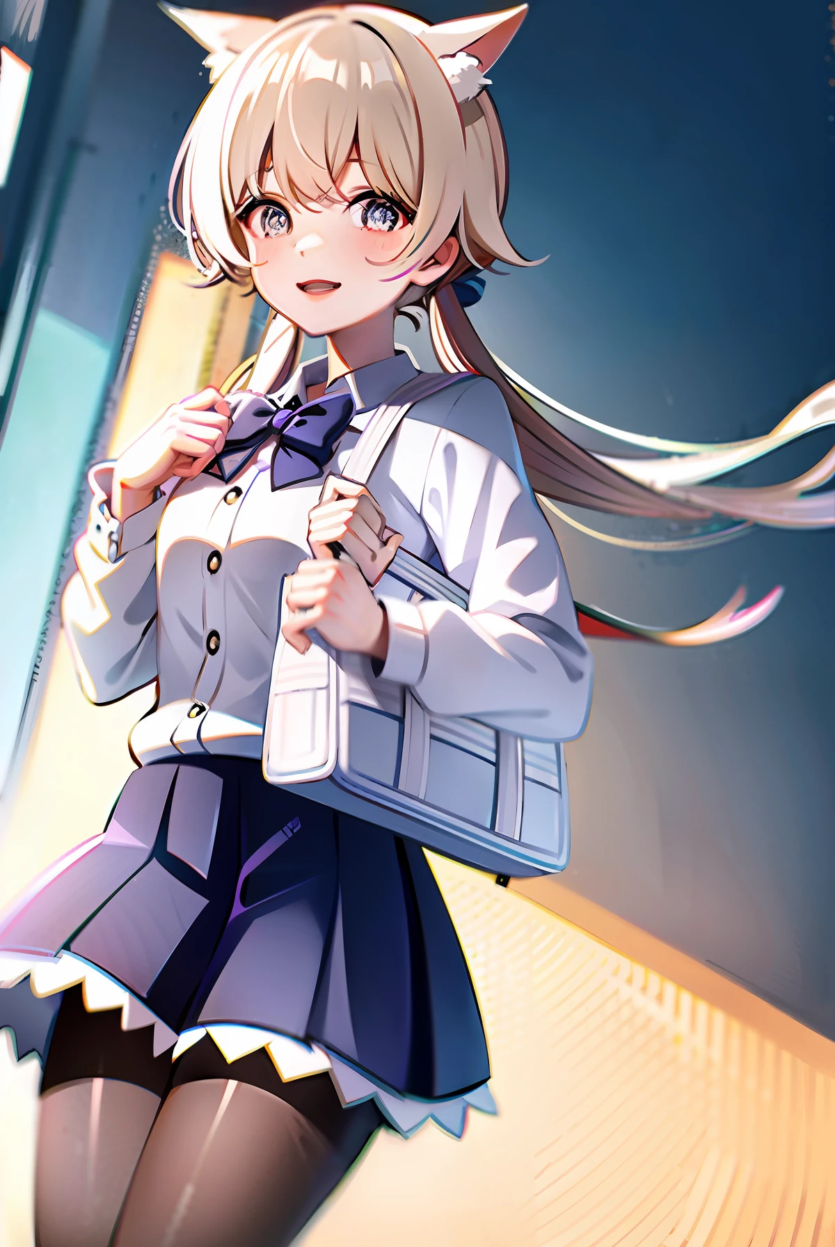 Tsubasa Honda carrying a school bag with cat ears