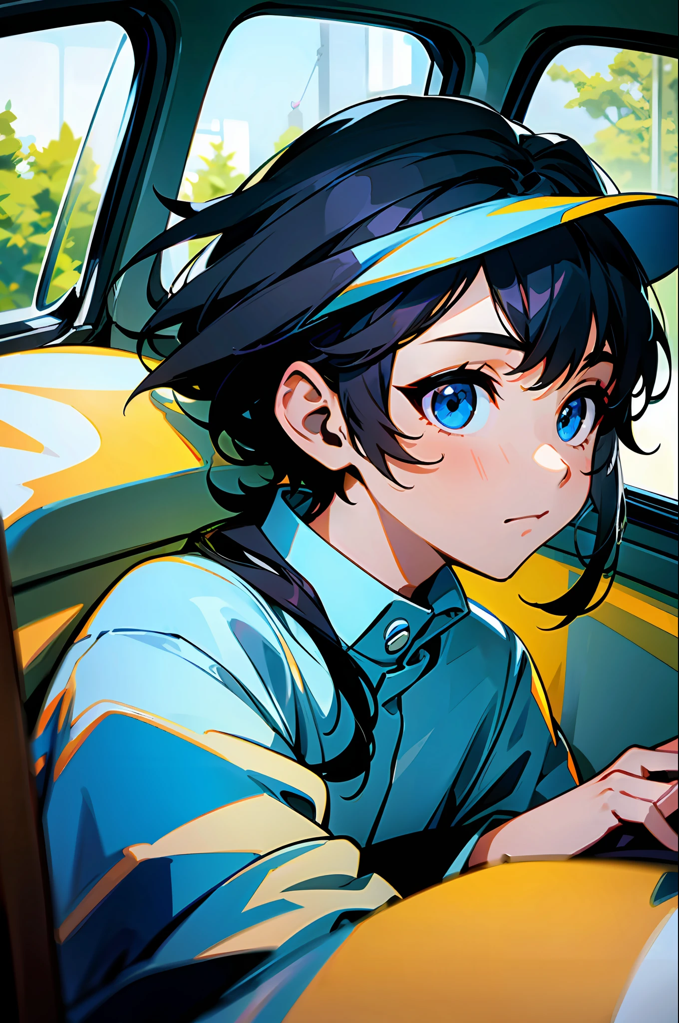 A boy pulls the window of the car and asks the woman sitting in the car a question